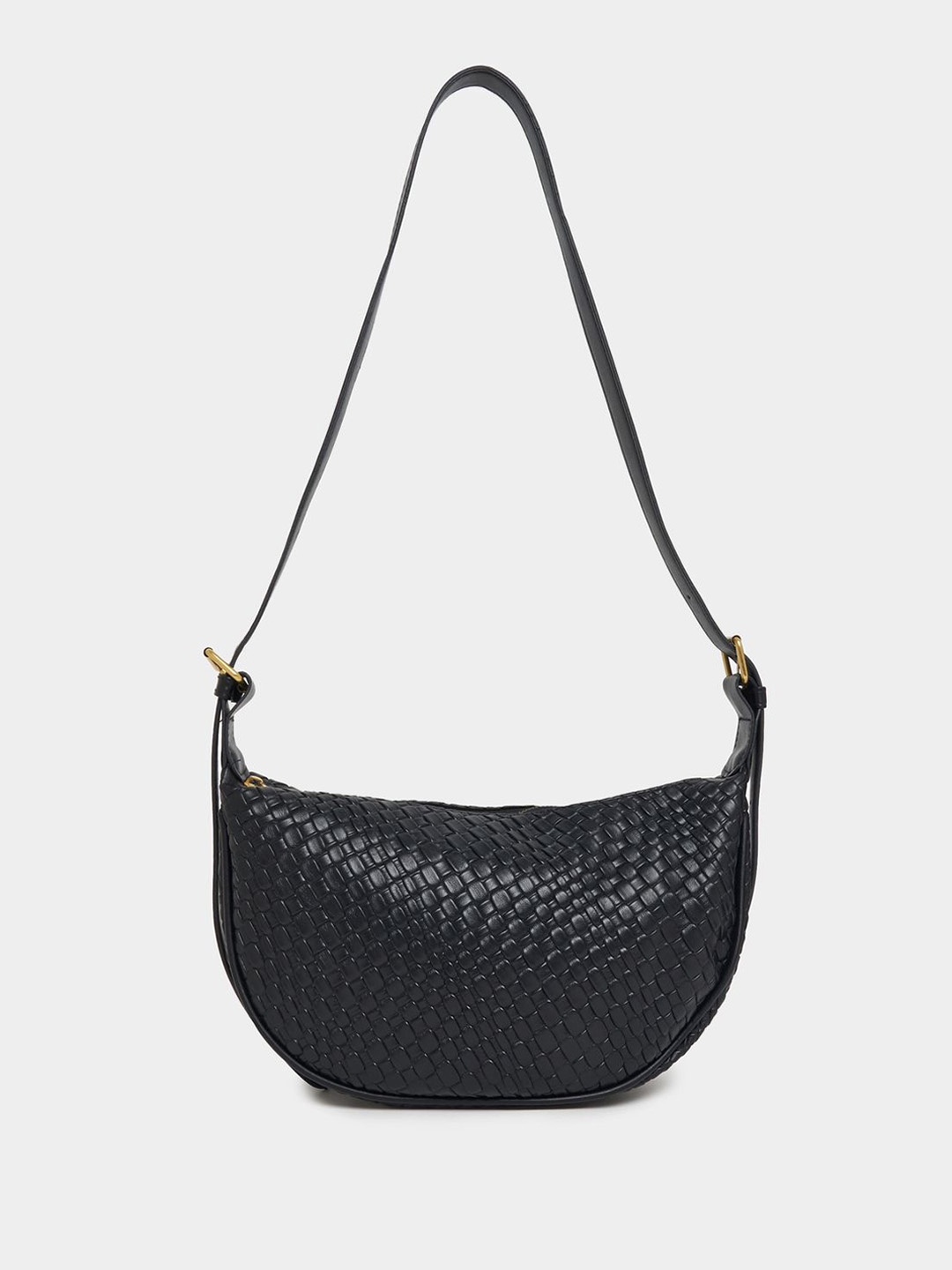 

Styli Textured Quilted Half Moon Shoulder Bag, Black