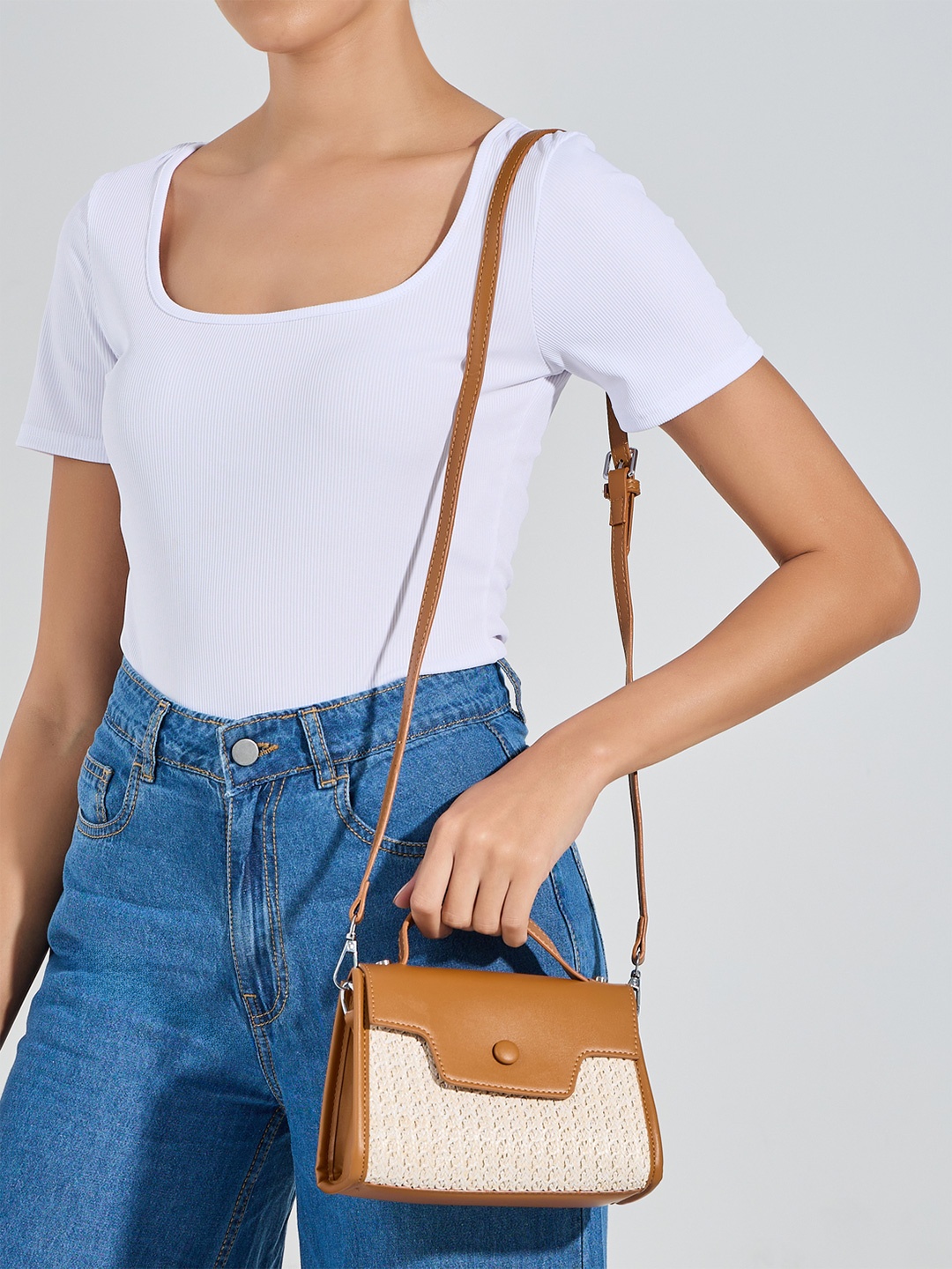 

Styli Colourblocked Textured Structured Satchel, Brown