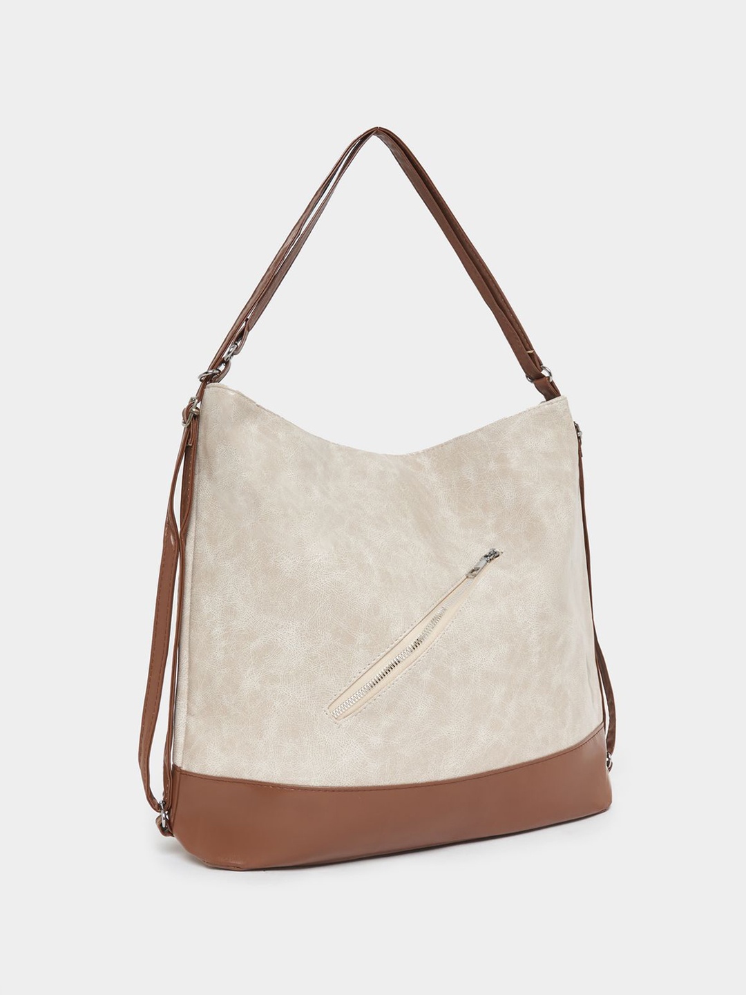 

Styli Colourblocked Textured Shopper Hobo Bag, Cream