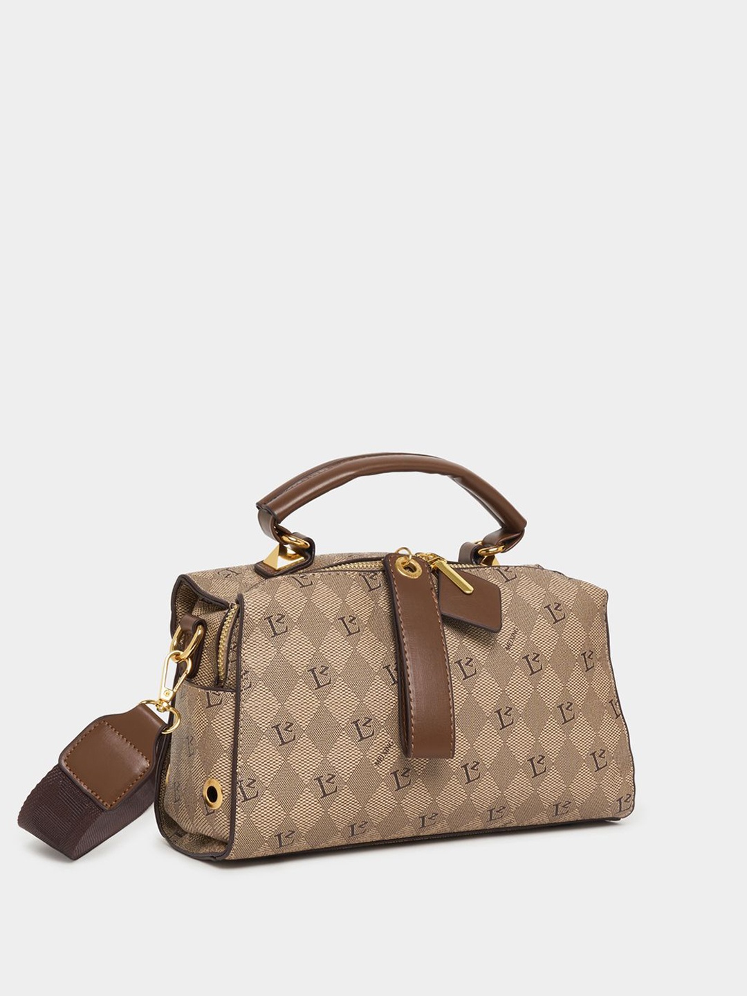 

Styli Geometric Printed Structured Sling Bag With Tasselled, Khaki