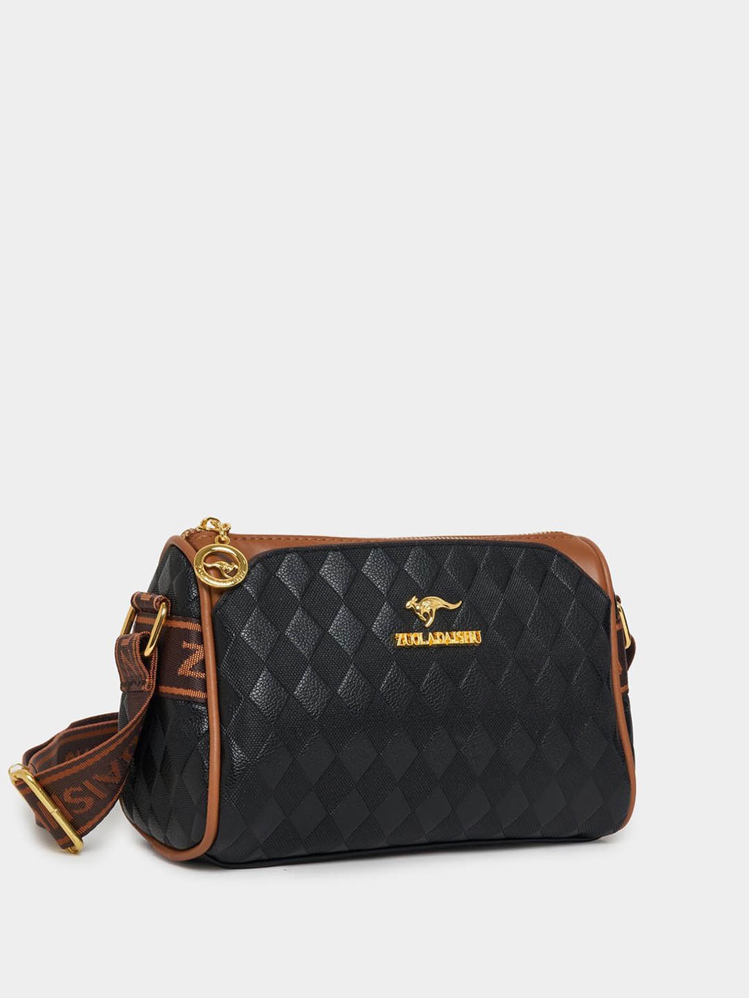 

Styli Textured Structured Sling Bag With Quilted, Black