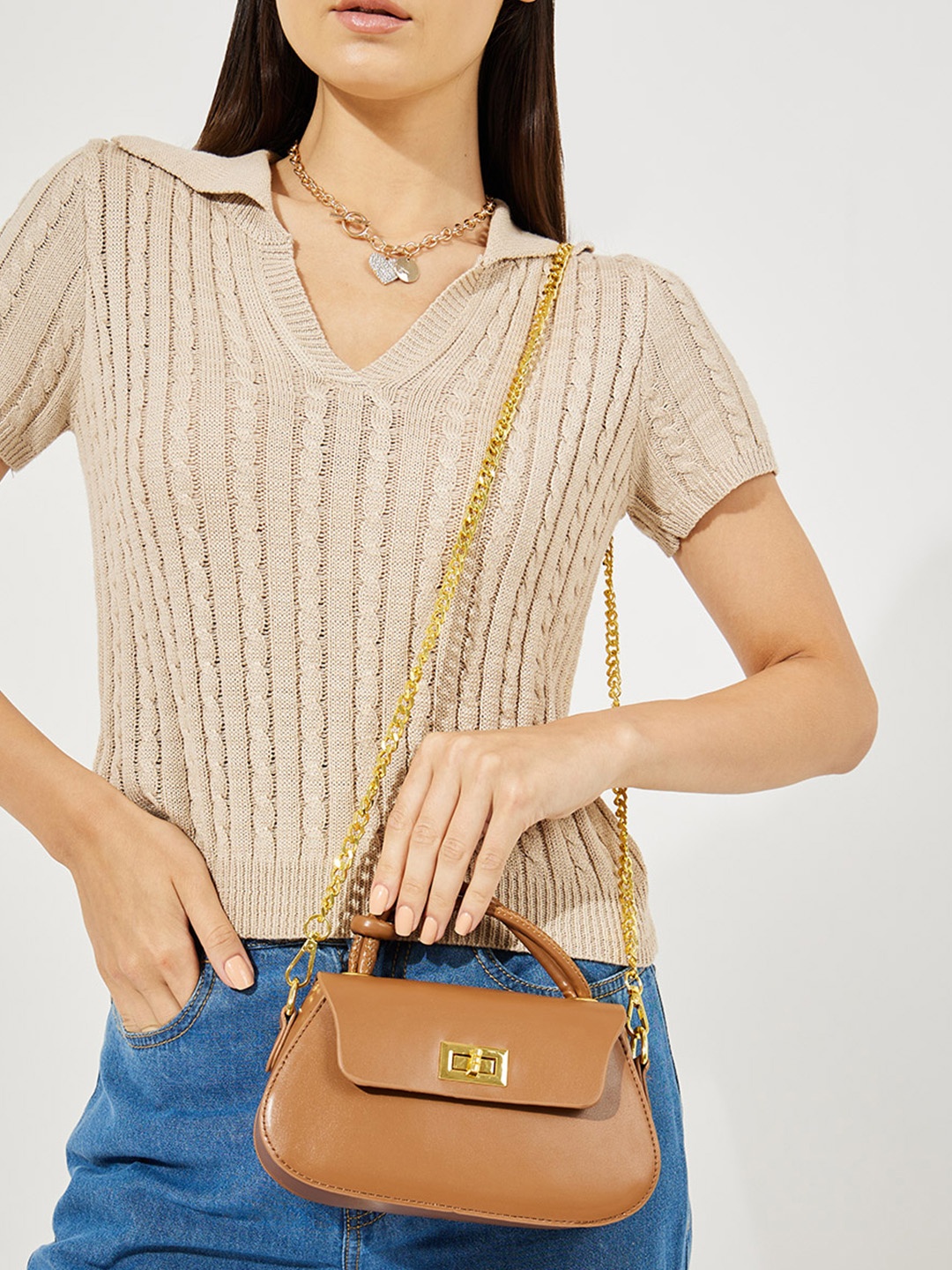 

Women Tie-Knot Handle Hand Bag, Brown