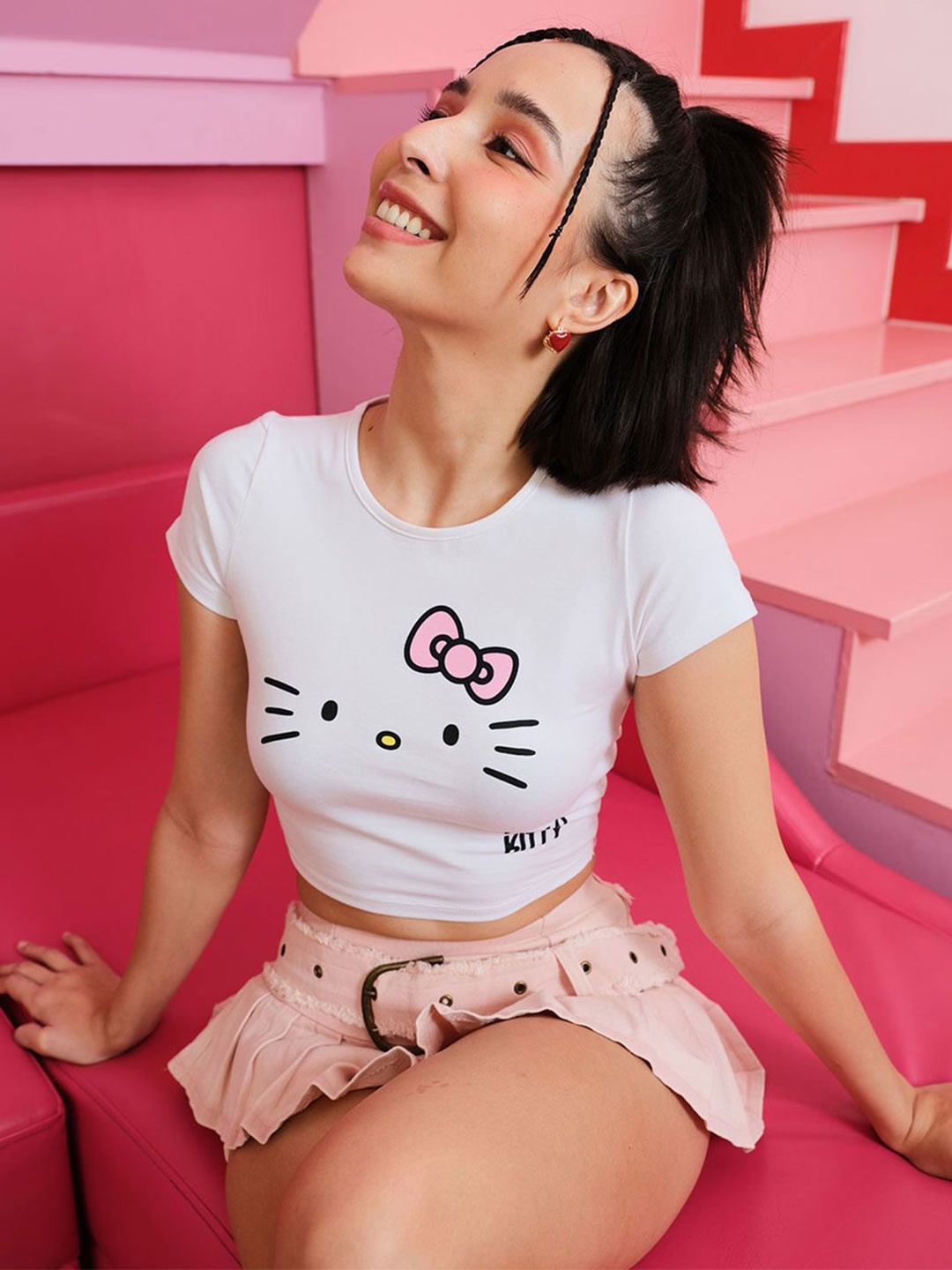 

Bonkers Corner Graphic Printed Cotton Crop Top, White