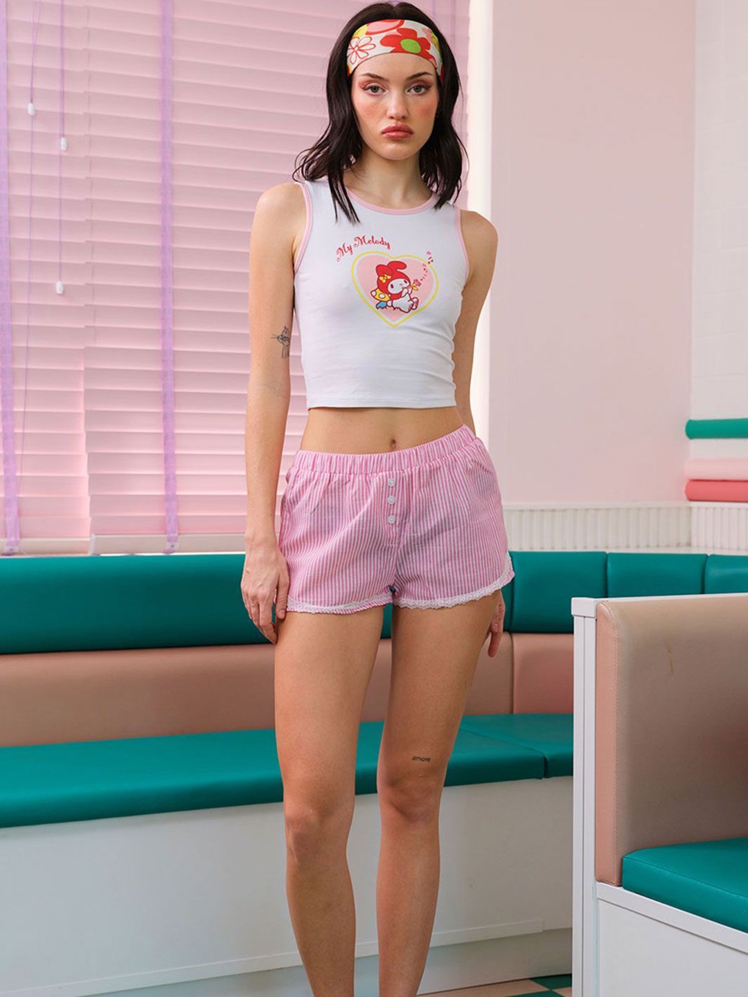 

Bonkers Corner Graphic Printed Tank Cotton Crop Top, White