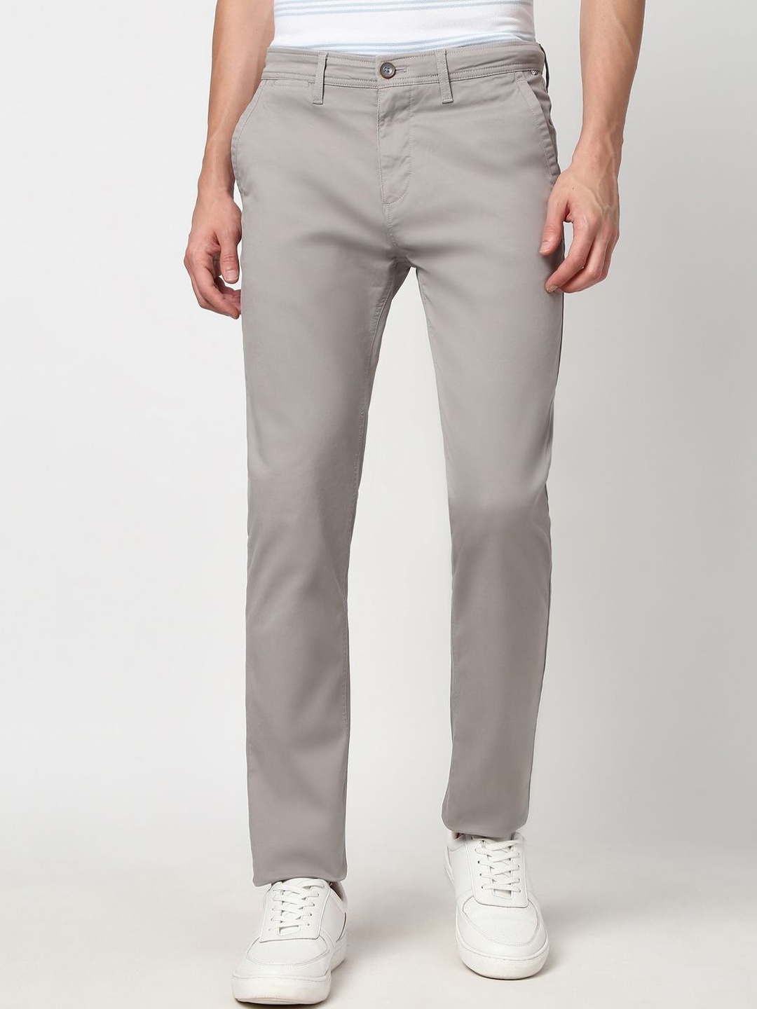 

Peter England Casuals Men Slim Fit Mid-Rise Flat-Front Trousers, Grey