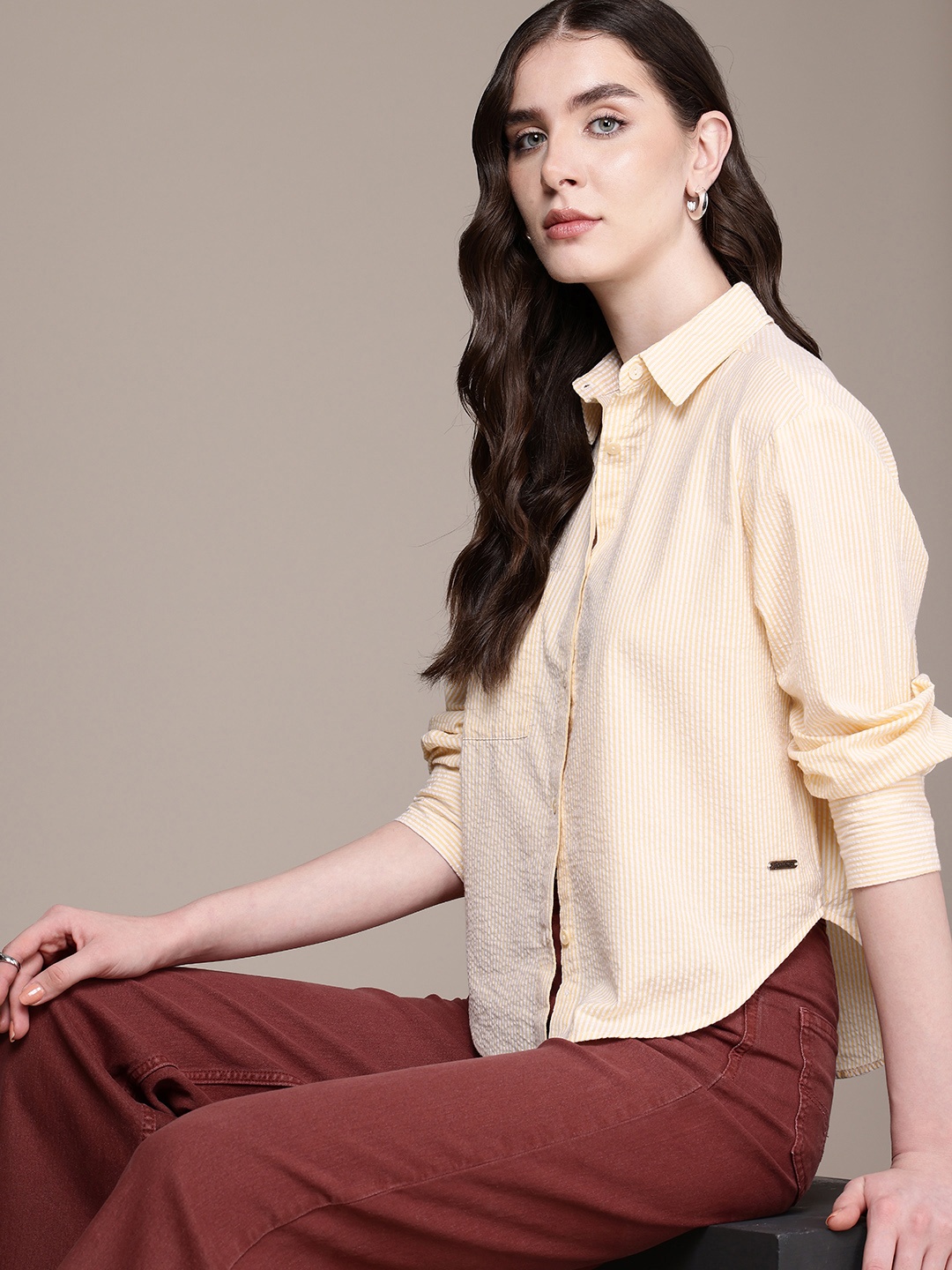 

Roadster Oversized Striped Casual Shirt, White