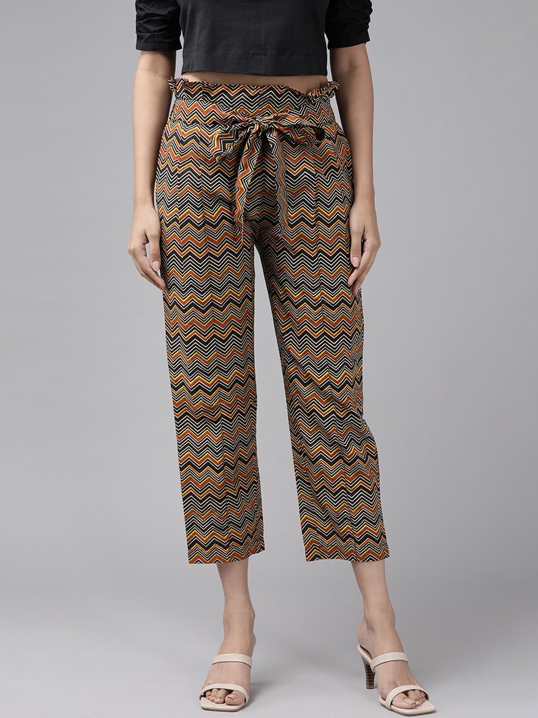 

KALINI Women Zig-Zag Printed Cotton Trousers, Multi