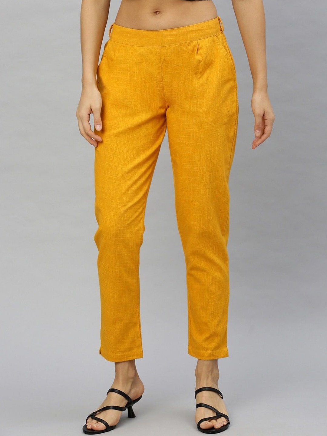

KALINI Women Regular Fit Cigarette Trousers, Mustard