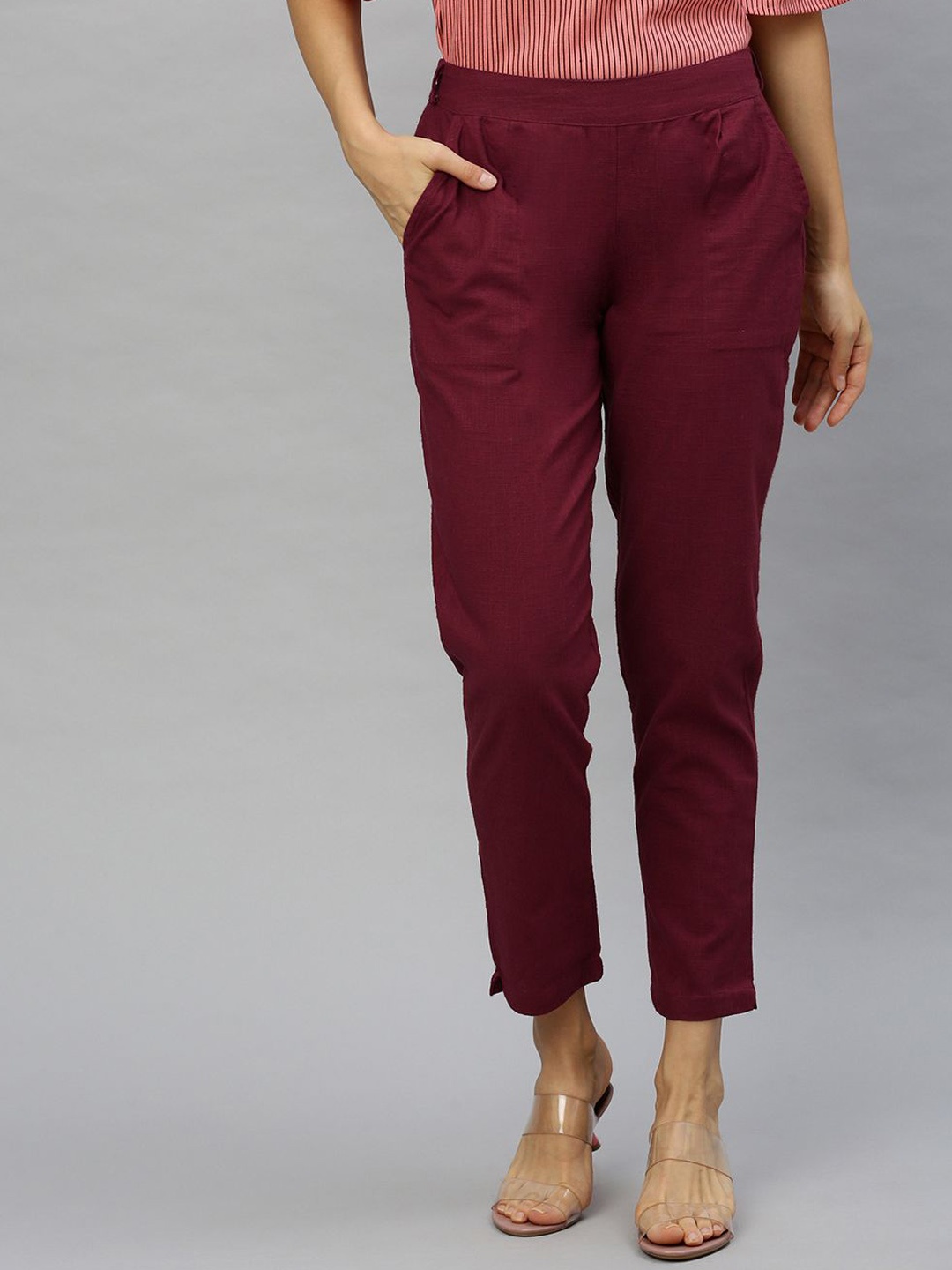 

KALINI Women Regular Fit Casual Trousers, Maroon