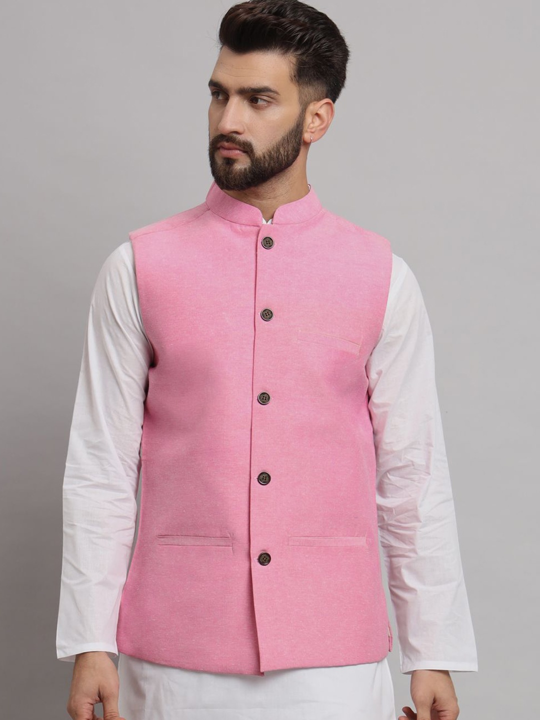 

Latest Chikan Garments Mandarin Collar Nehru Jacket, Pink