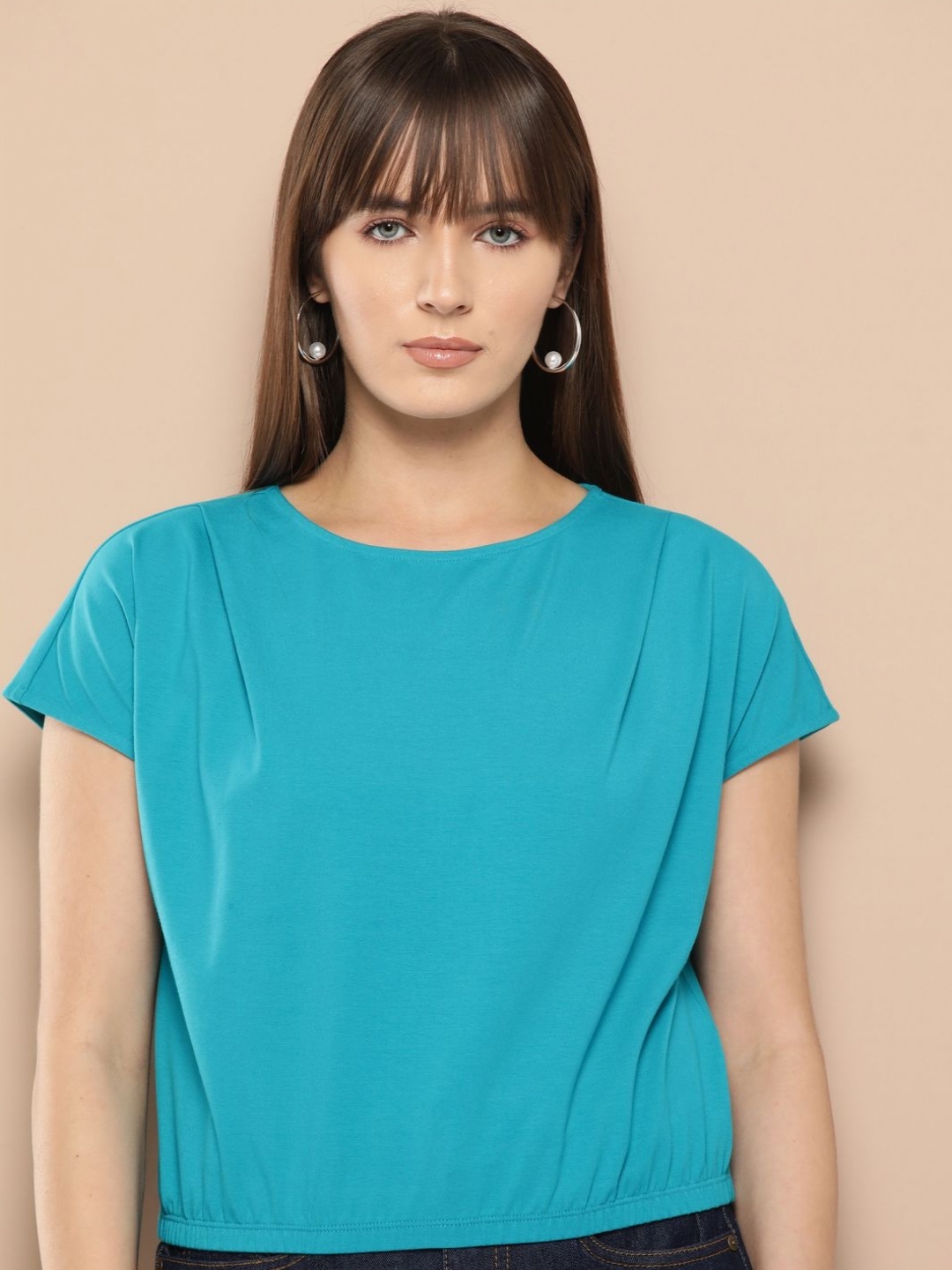 

Chemistry Women Solid Round Neck Cotton Tshirt, Blue