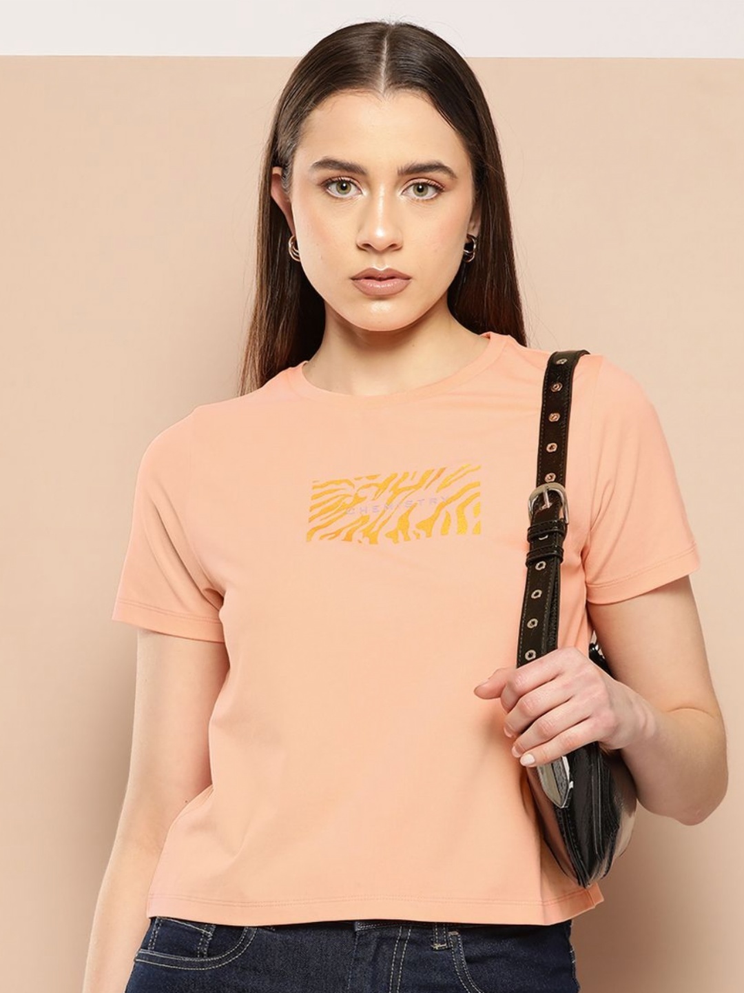 

Chemistry Women Printed Round Neck Cotton Tshirt, Orange