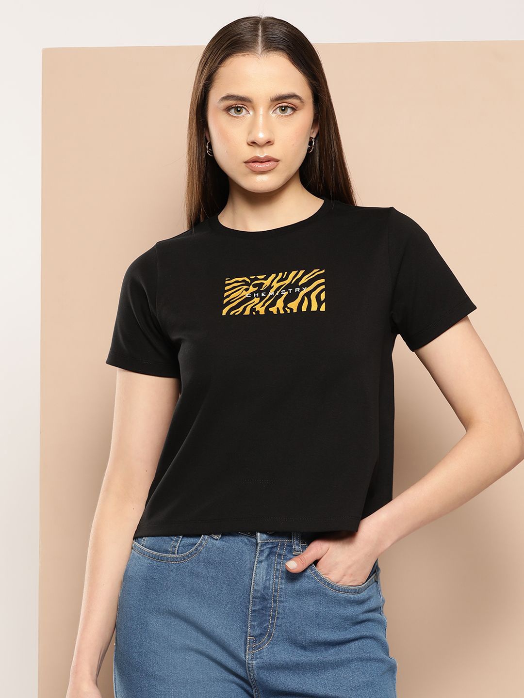 Chemistry Women Typography Extended Sleeves T-shirt, Black