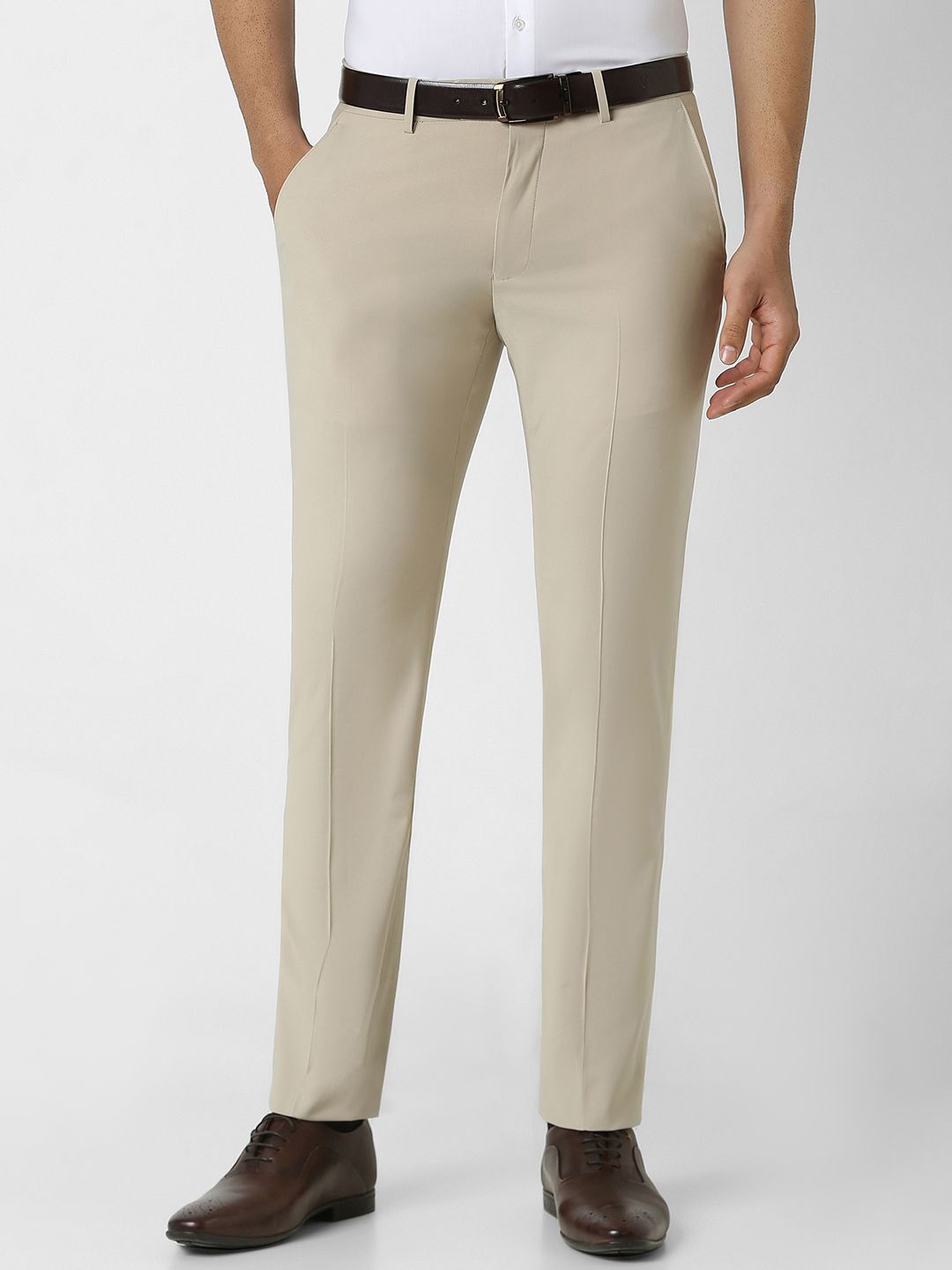 

Van Heusen Men Solid Mid Rise Slim Fit Formal Trousers, Beige