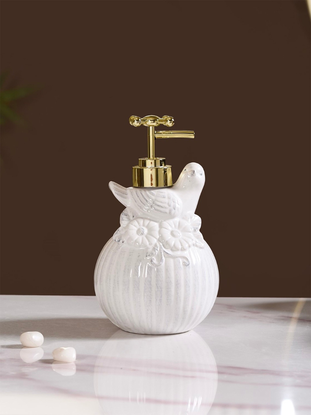 

Nestasia White & Gold-Toned Textured Ceramic Soap Dispenser