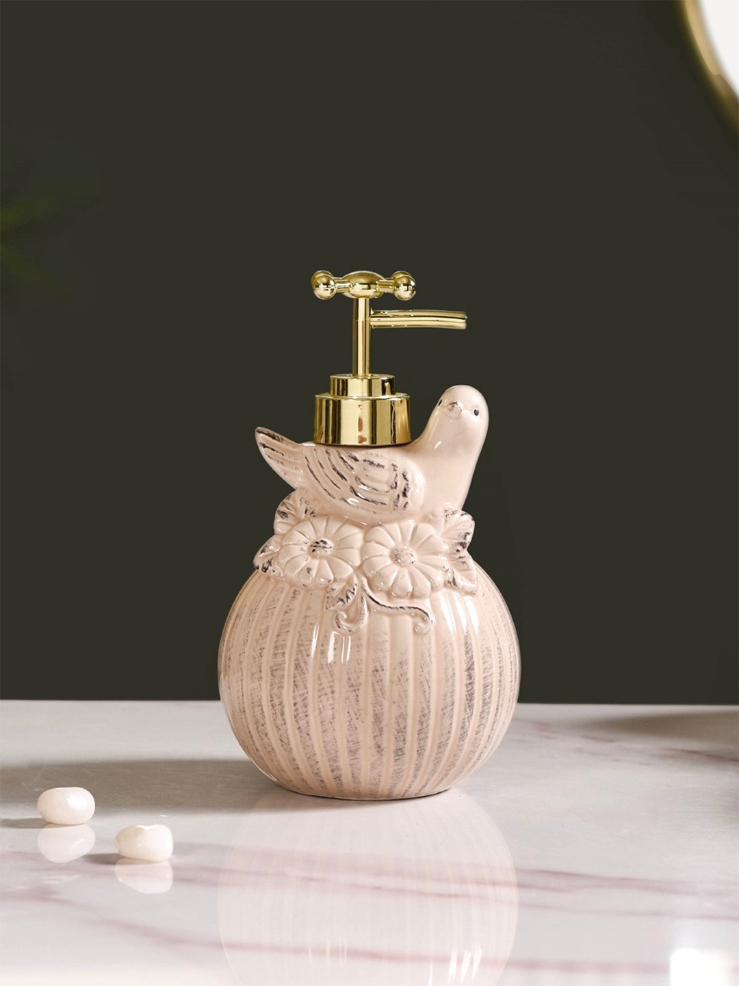 

Nestasia Beige & Gold toned Textured Ceramic Soap Dispenser