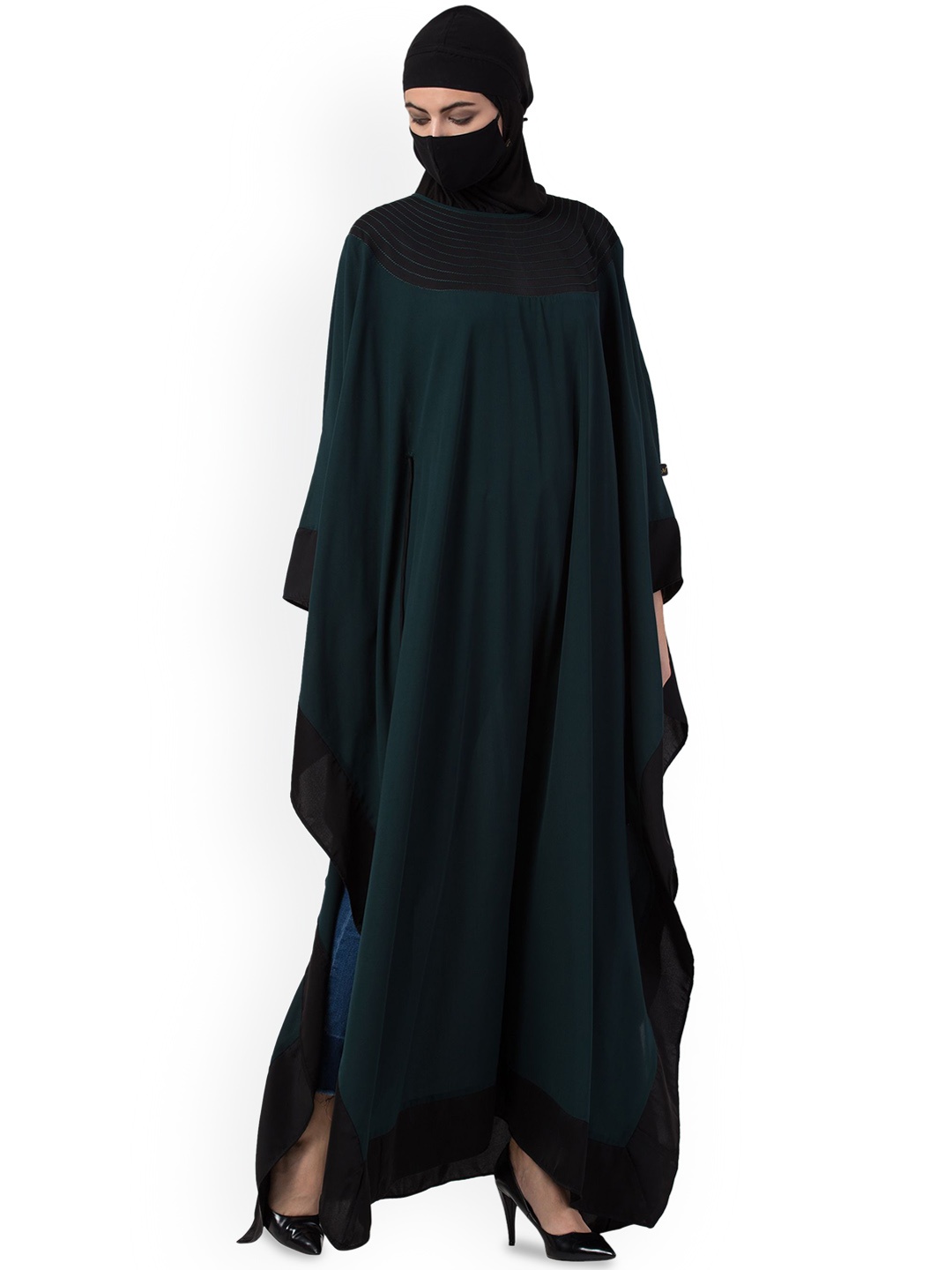 

MUSHKIYA Round Neck Kaftan Abaya With Scarf Burqas, Green