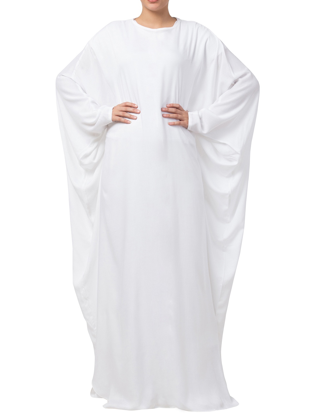 

MUSHKIYA Flared Round Neck Solid Kaftan Abaya Burqas, White