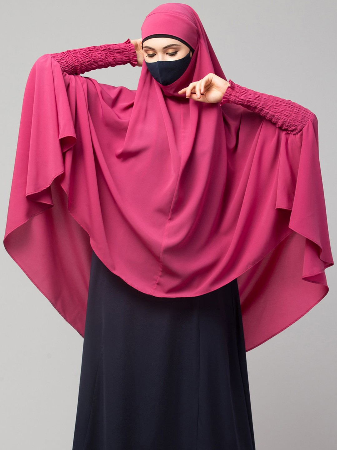 

MUSHKIYA Khimar Round Neck Hijab With Adjustable mouth Piece Burqas, Magenta