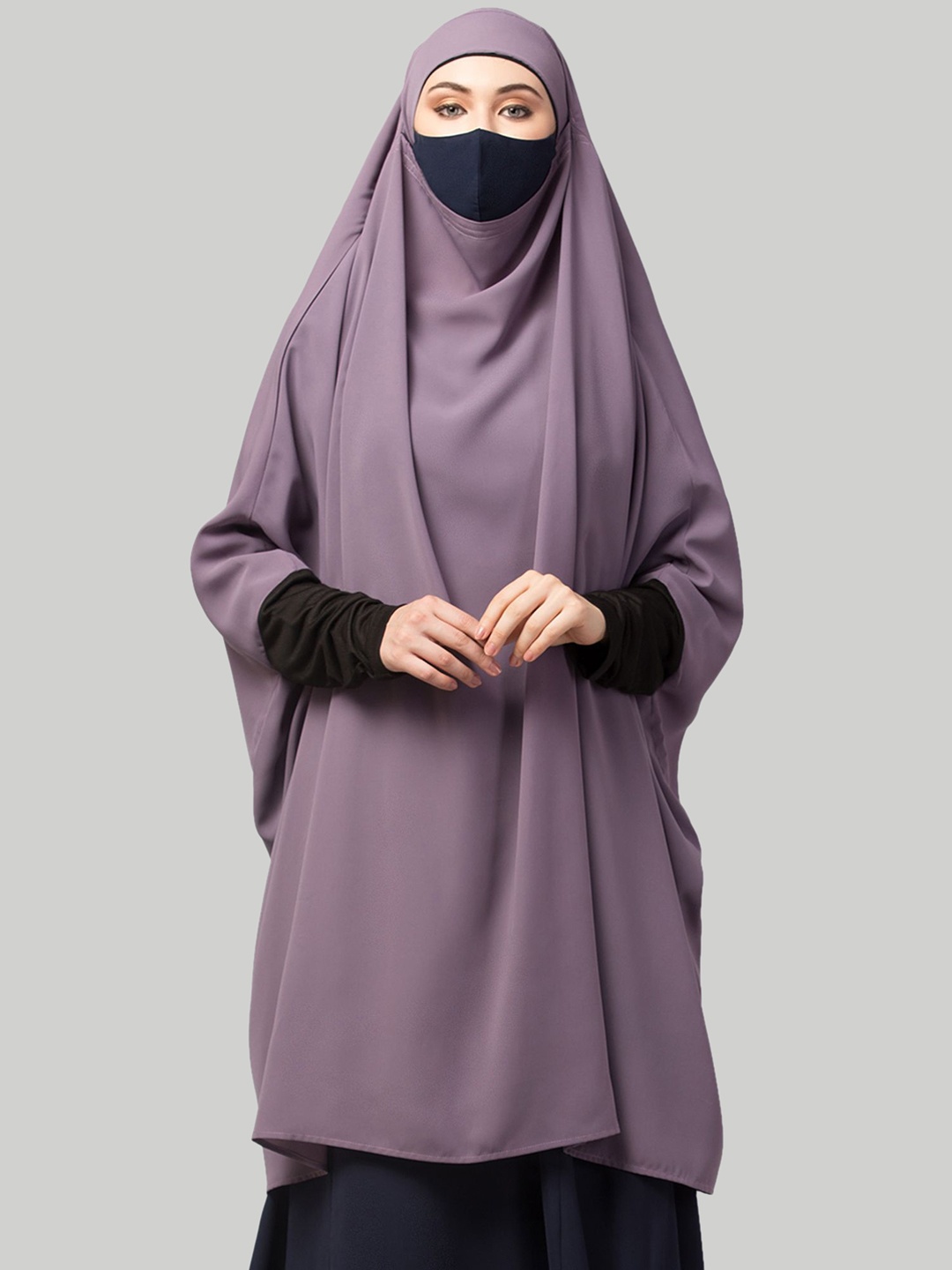 

MUSHKIYA Round Neck Solid Abaya With Kashmir Hijab Burqas, Purple