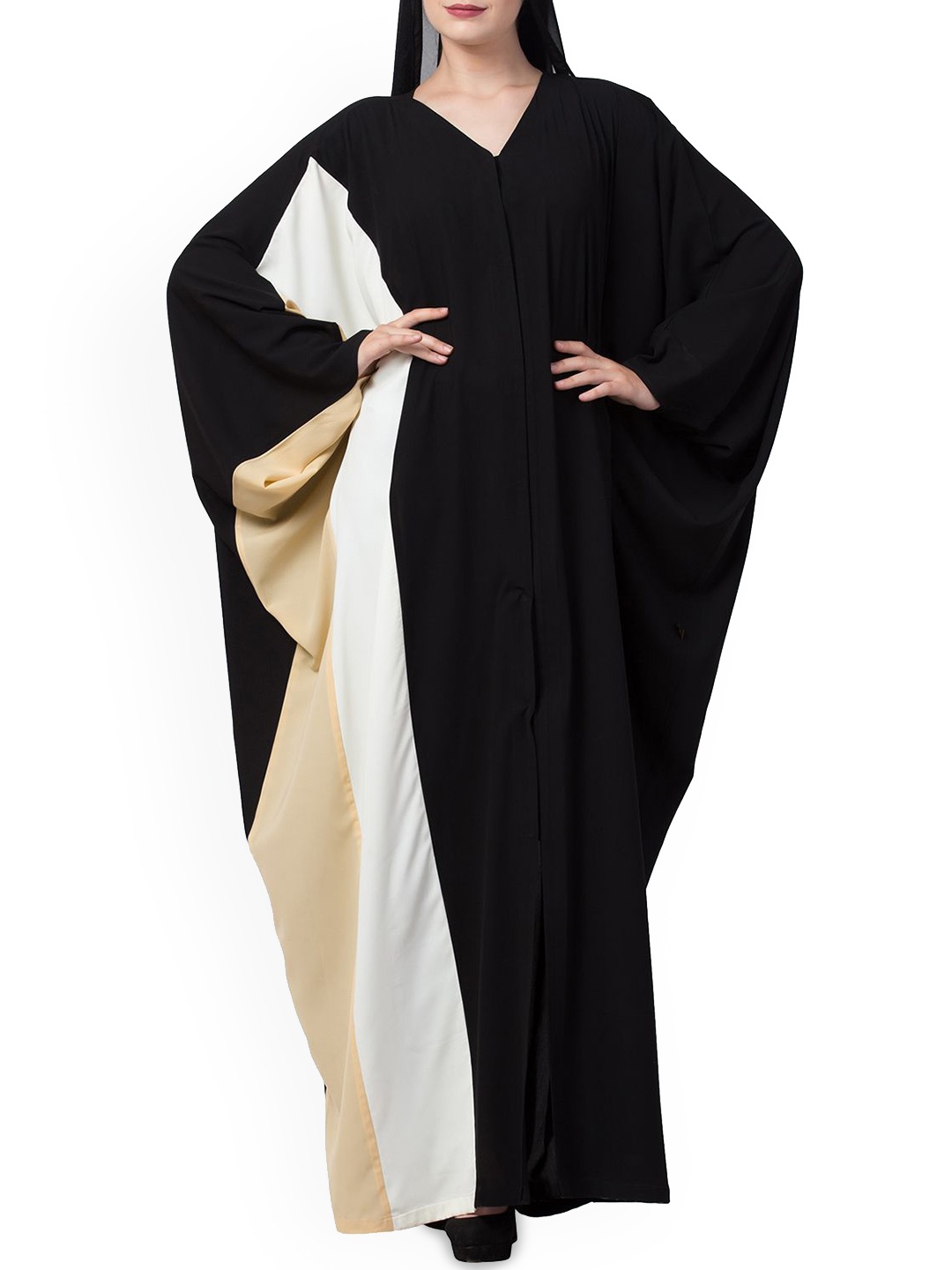 

MUSHKIYA V-Neck Front Open Kaftan Abaya Burqas, Black