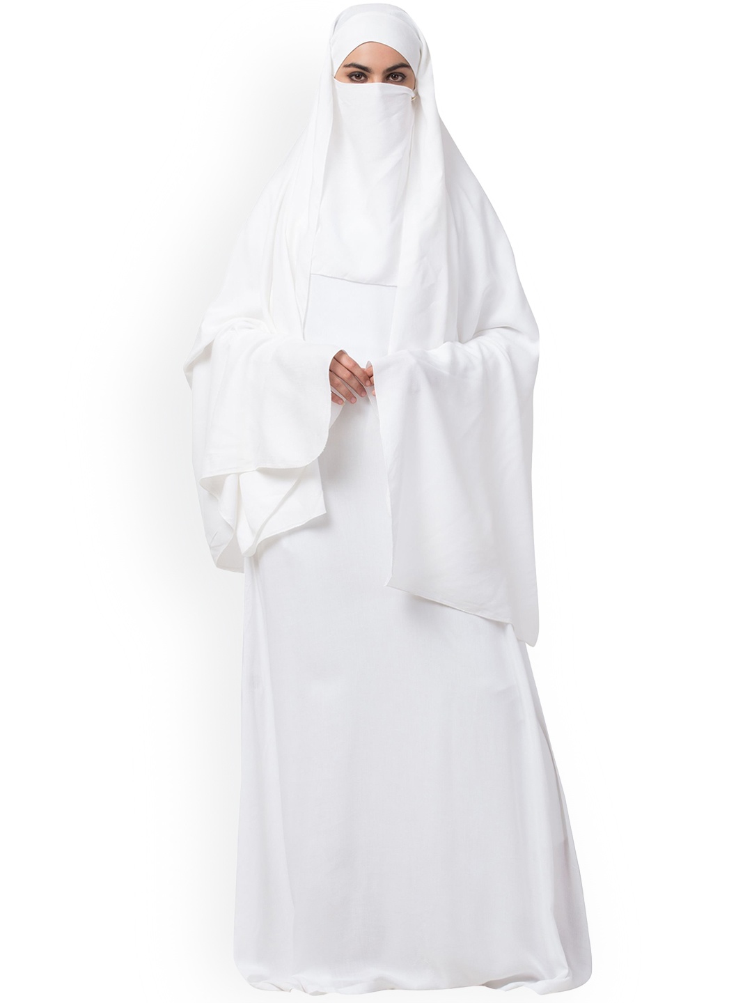 

MUSHKIYA A-Line Round Neck Abaya With Hijab Burqas, White