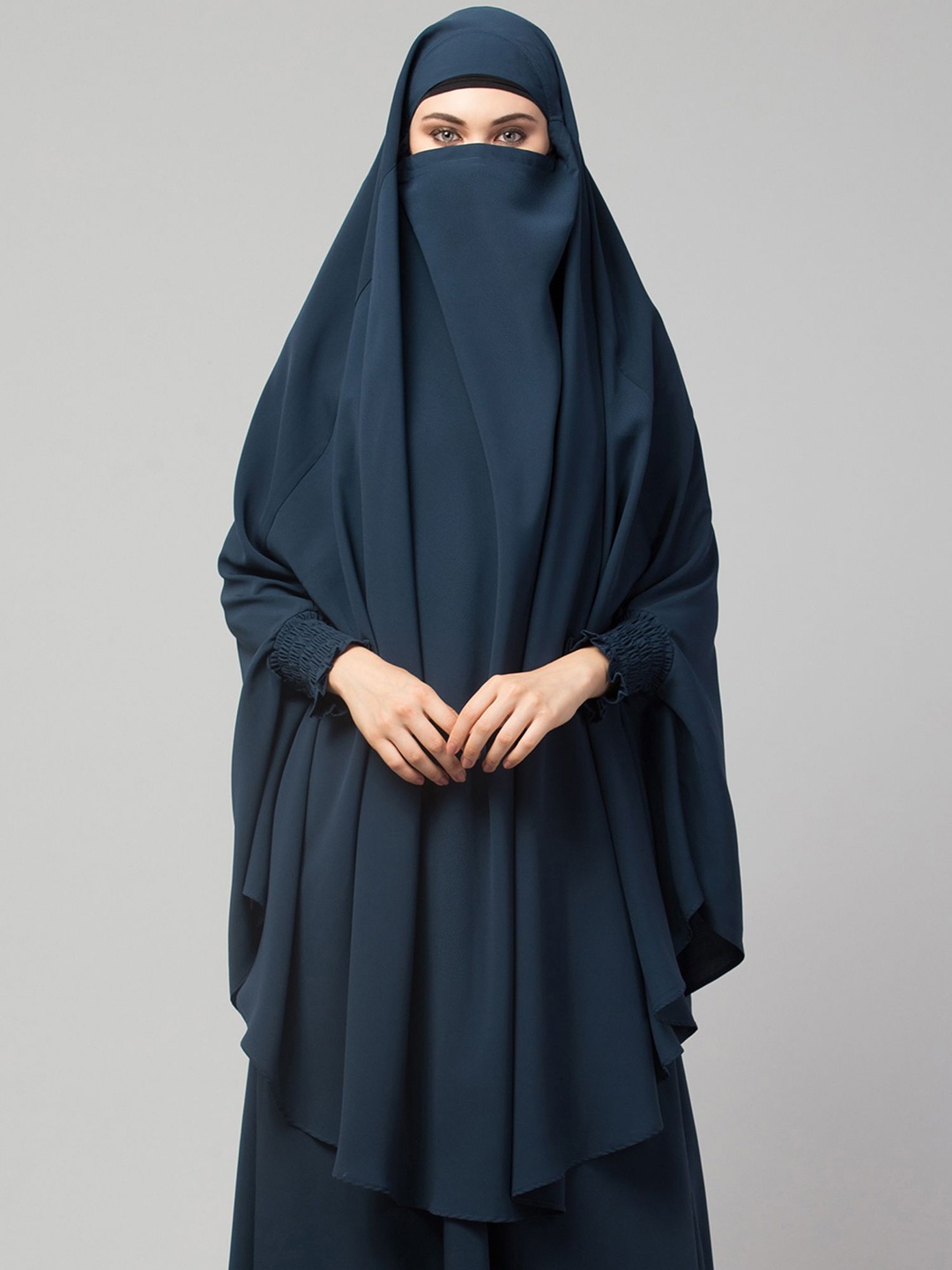 

MUSHKIYA Round Neck Solid Abya Burqas With Scarf & Mouth Piece, Teal