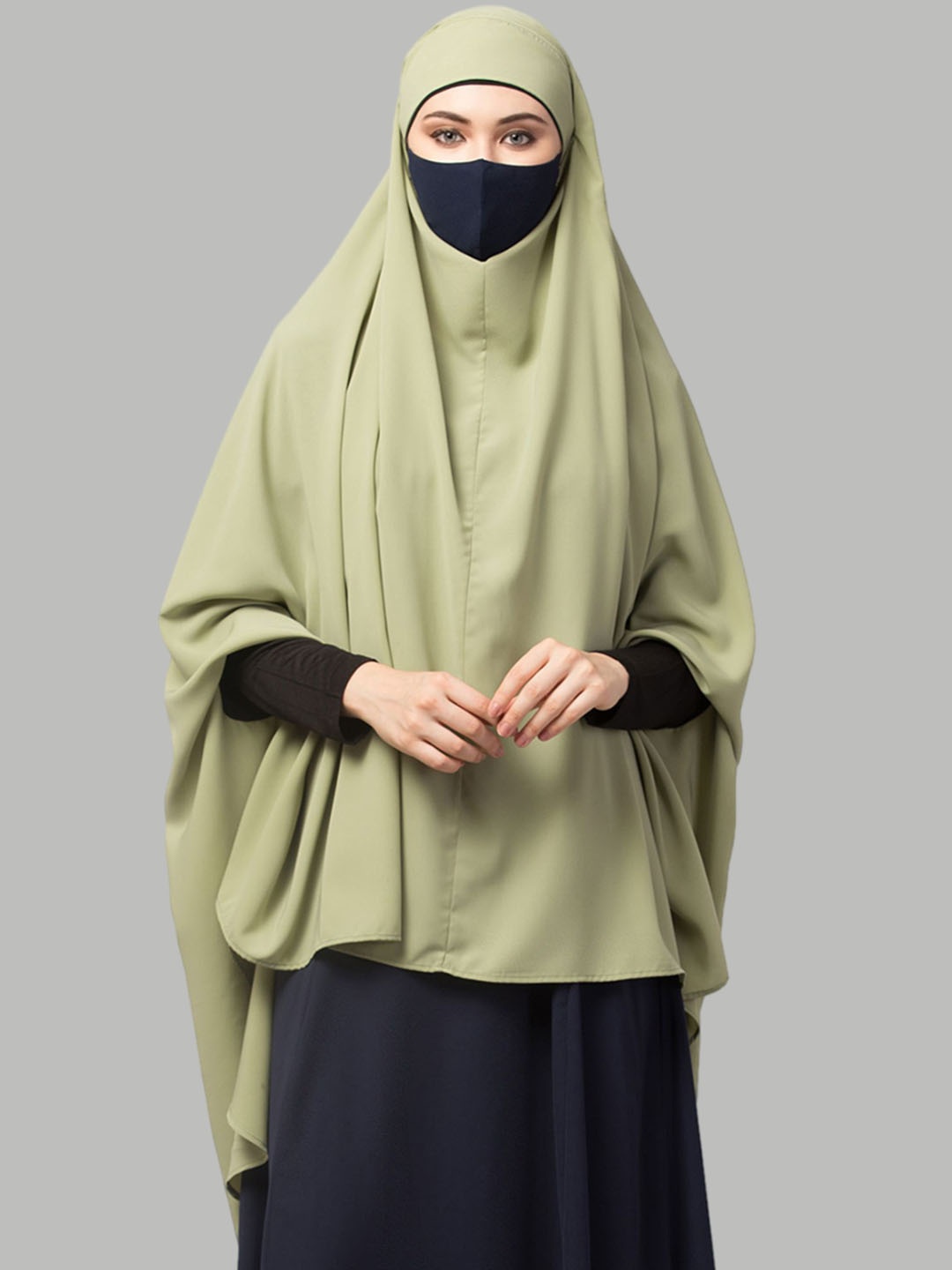 

MUSHKIYA Round Neck Solid Khimar With Adjustable Mouth Piece Burqas, Green