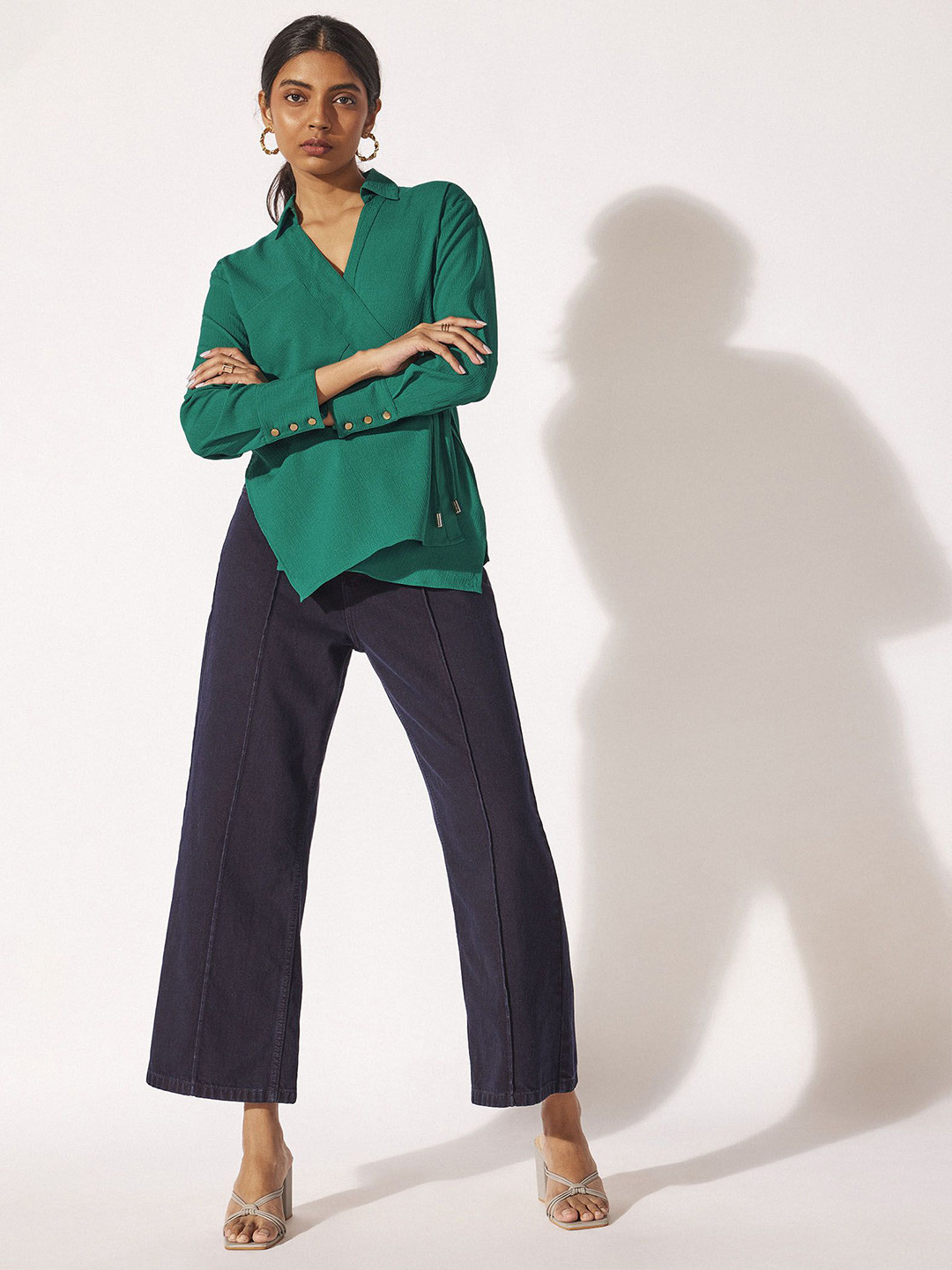 

The Label Life Shirt Collar Oversized Wrap Top, Green