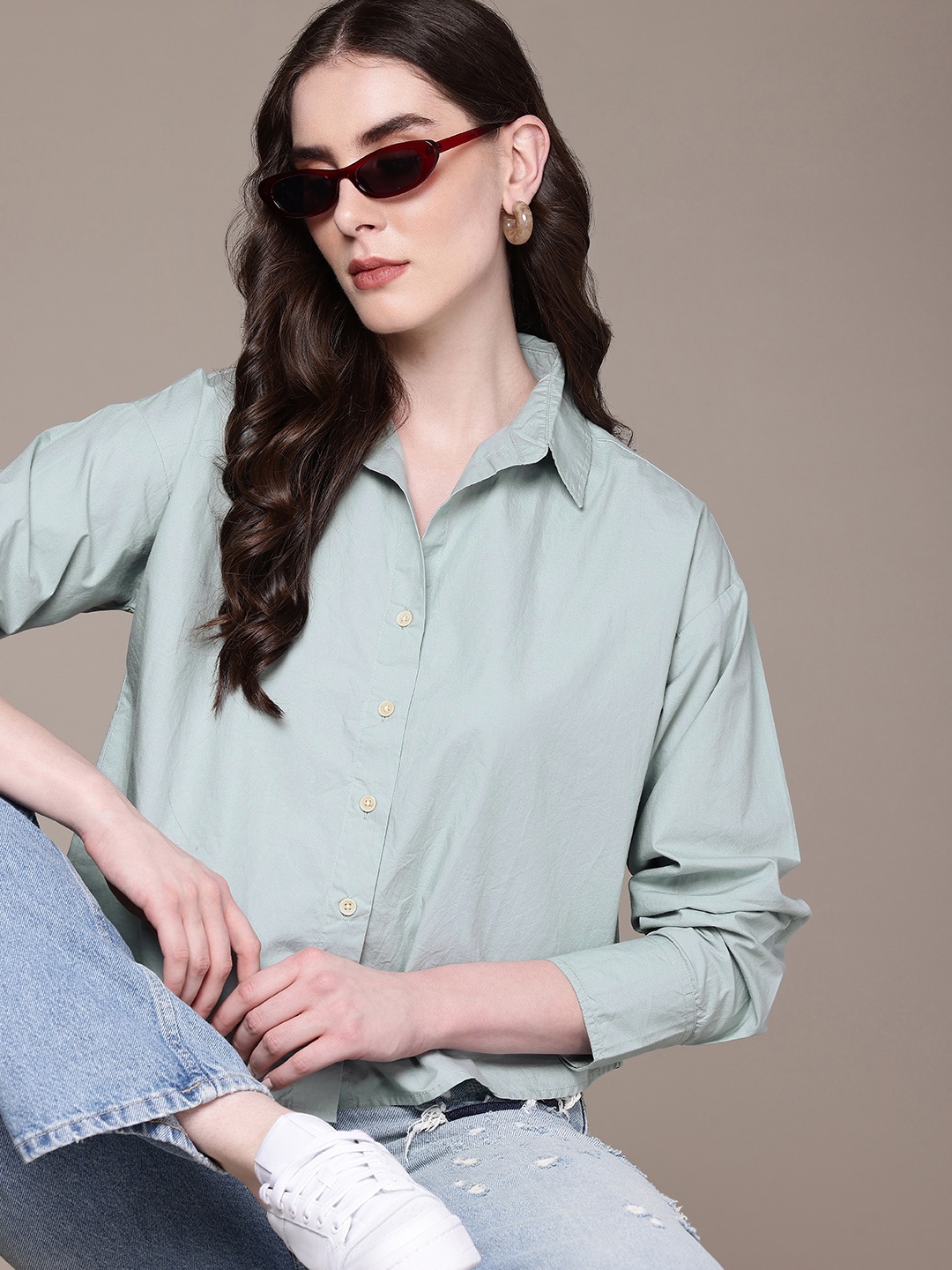 

Roadster Women Oversized Casual Shirt, Green