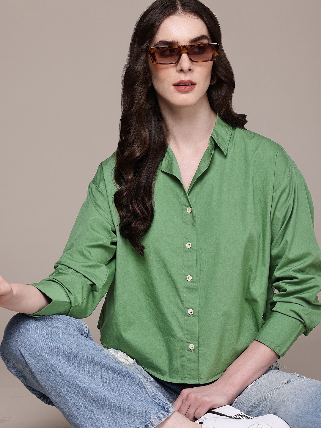 

Roadster Women Oversized Casual Shirt, Sea green