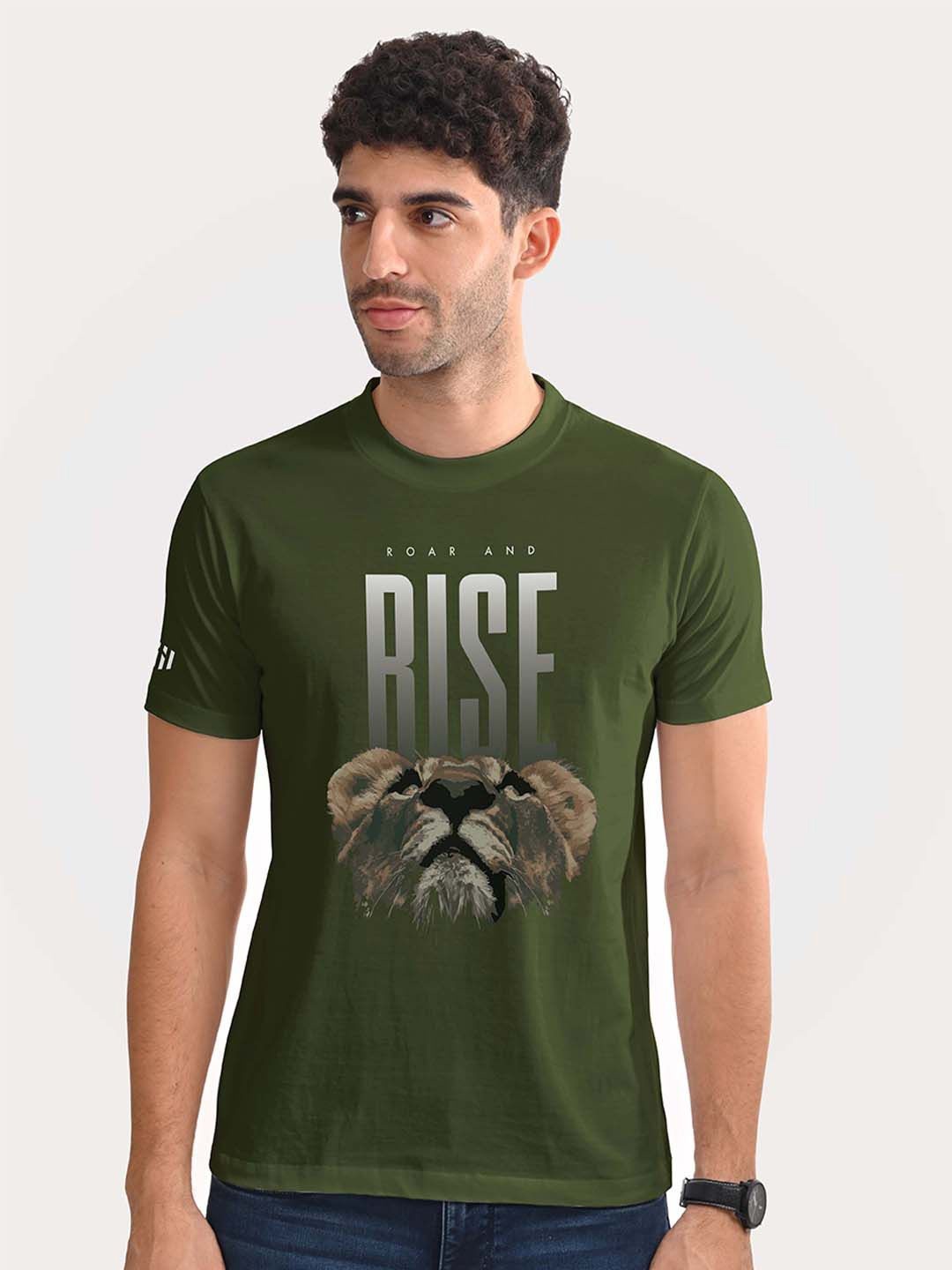 

Aero Armour Unisex Printed Round Neck Cotton Tshirt, Olive