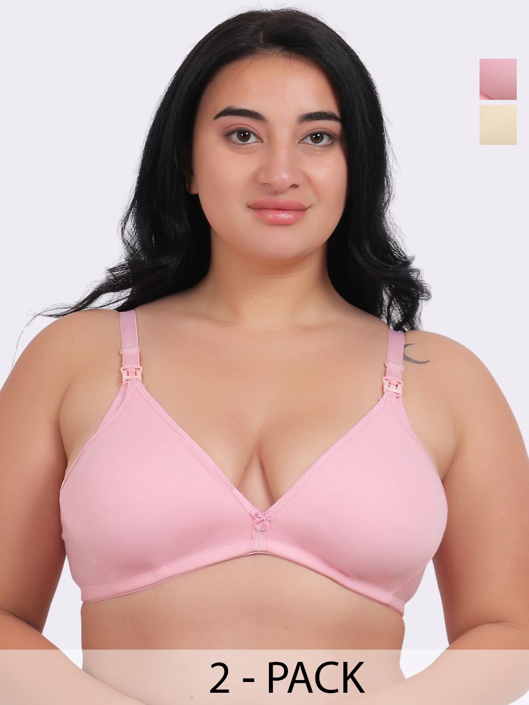 

Fabme Women Pack of 2 Non Padded Non-Wired Full Coverage Bra, Pink