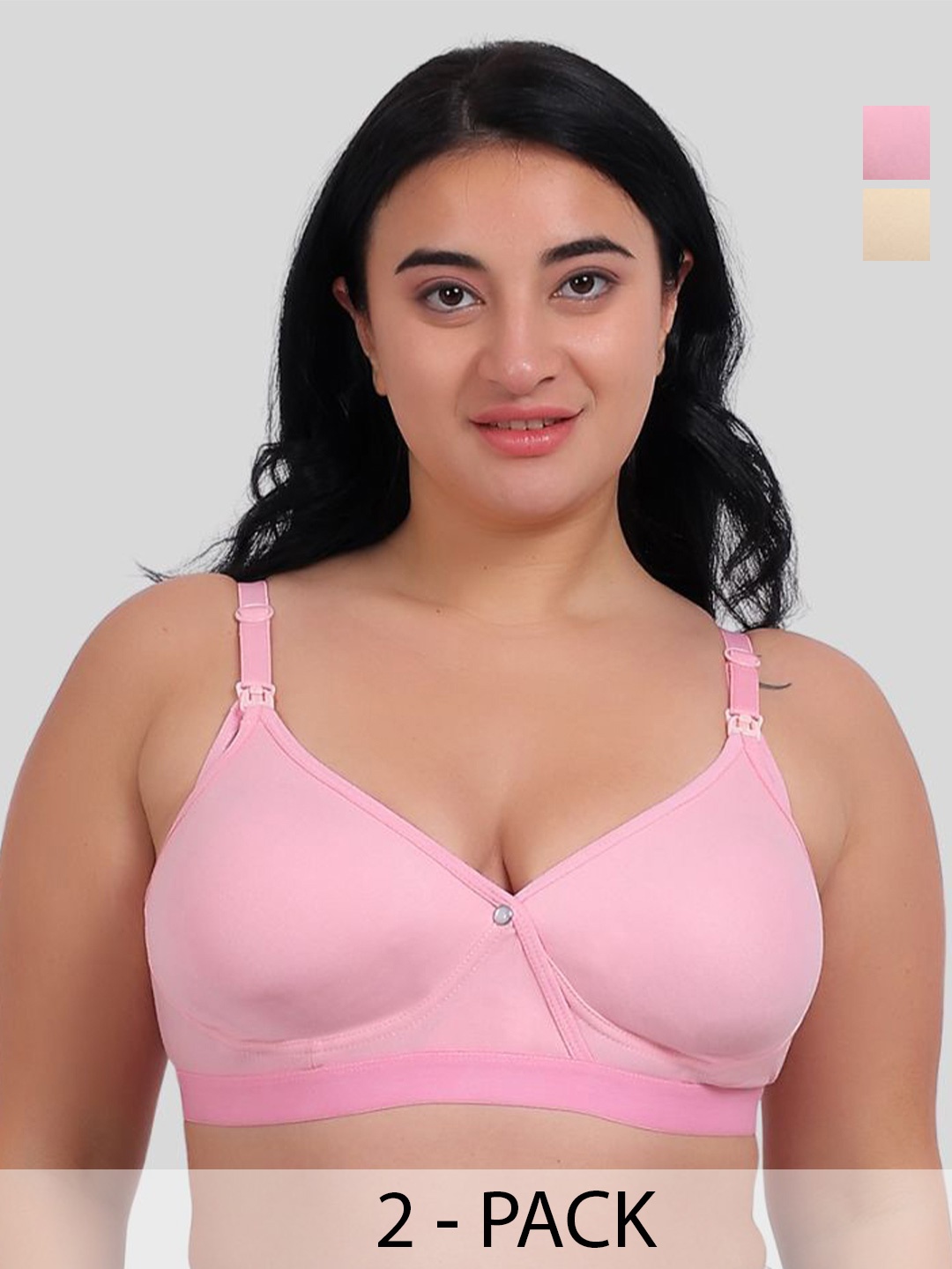 

Fabme Pack Of 2 Half Coverage Seamless Plus Size Nursing Bra BR_243, Pink