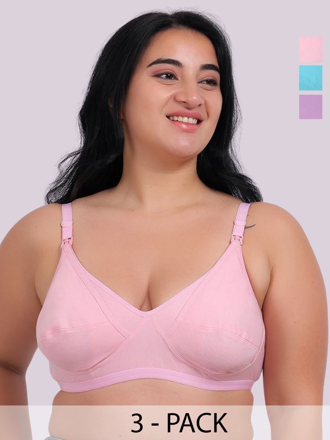 

Fabme Pack of 3 Plus Size Full Coverage Maternity Bra, Sea green