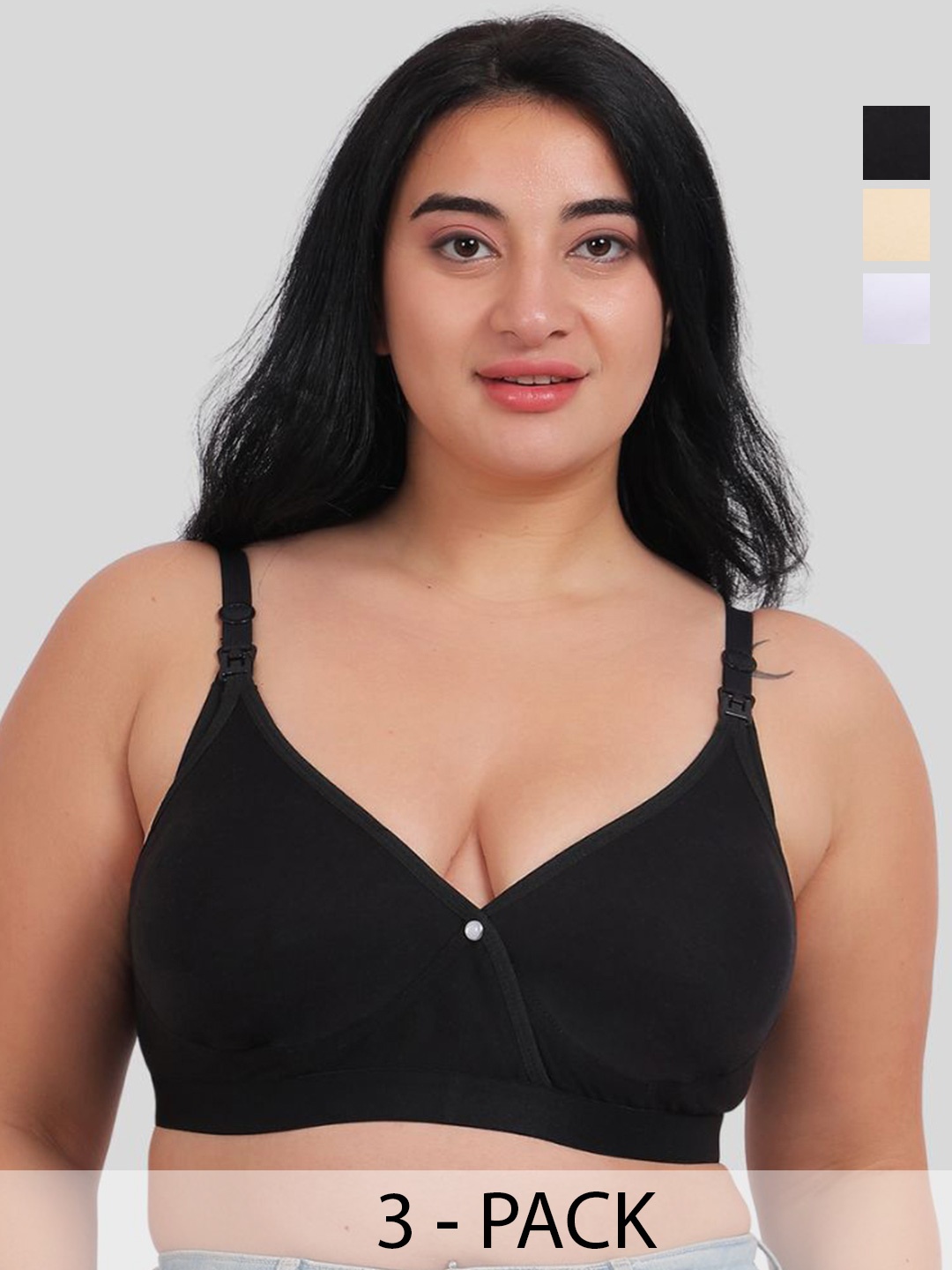 

Fabme Women Plus Size Pack of 3 Half Coverage Cotton Maternity Bra, Black