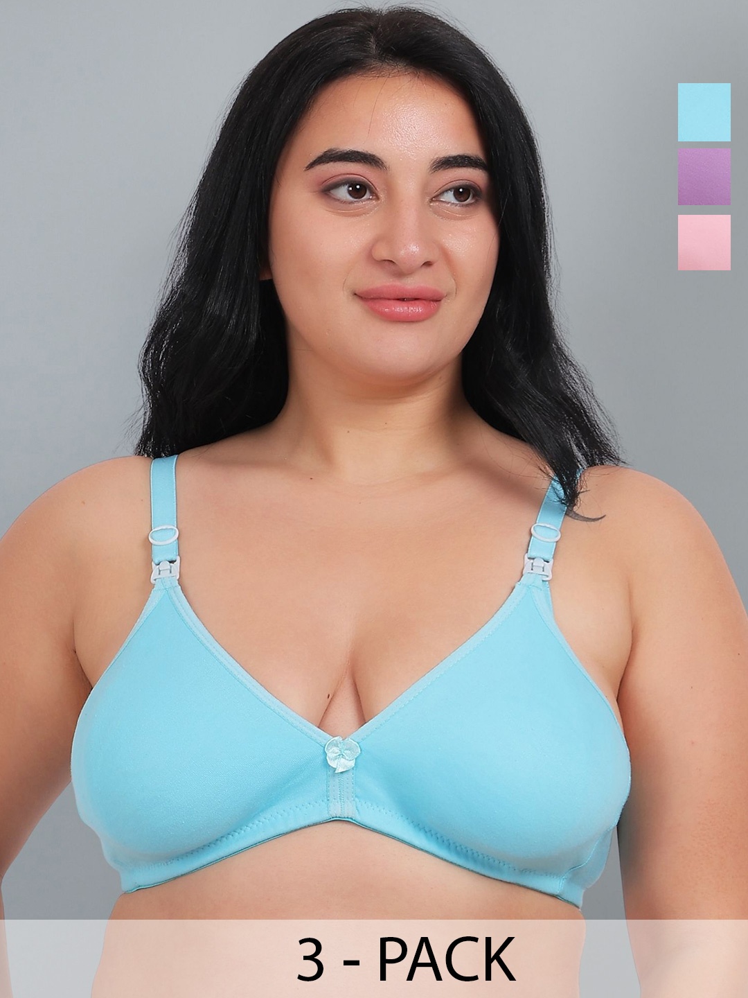 Fabme Women Pack of 3 Half Coverage Bra Plus Size, Sea green