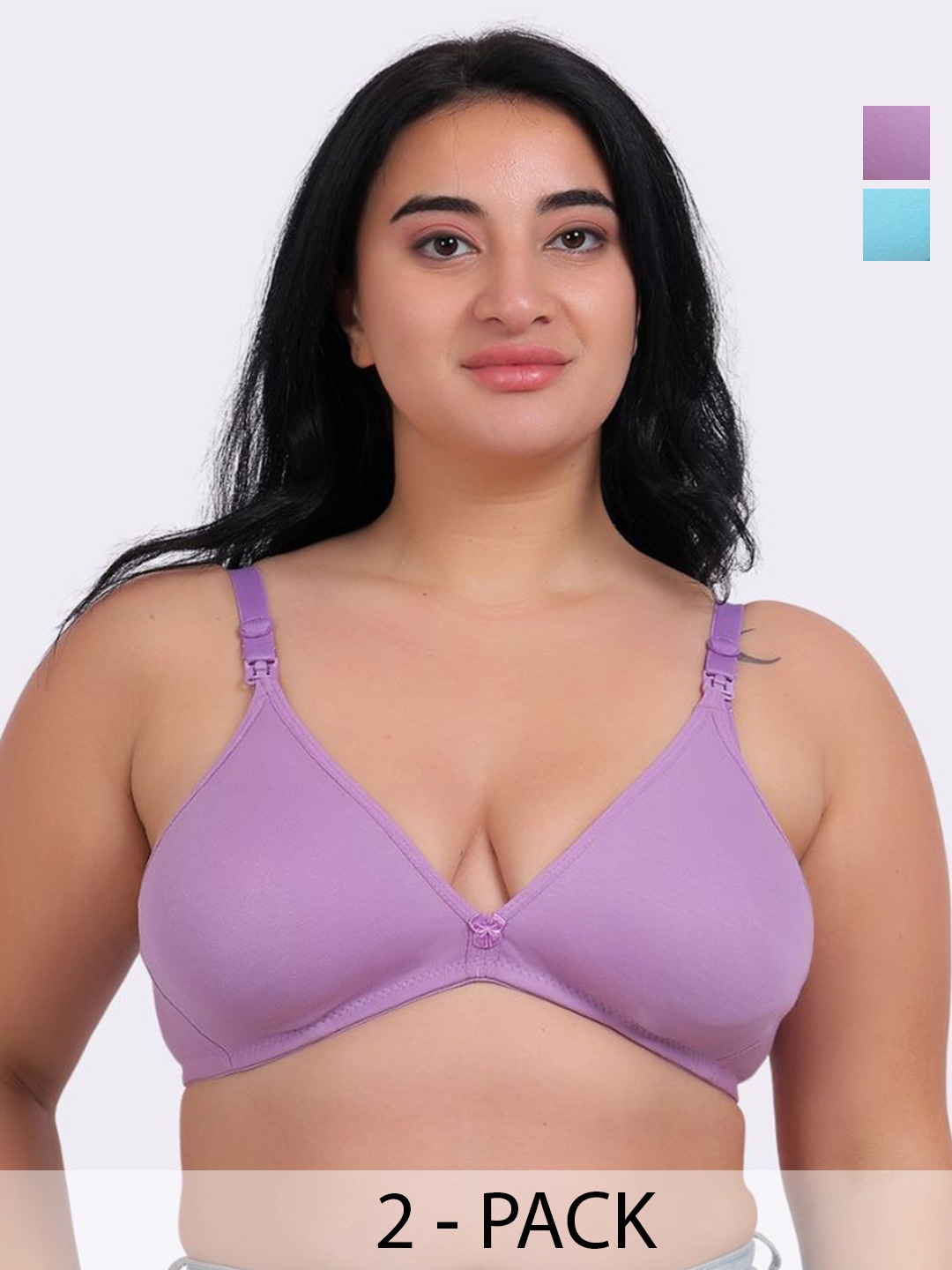 

Fabme Pack Of 2 Plus Size Seamless Cotton Non Padded Bra, Sea green