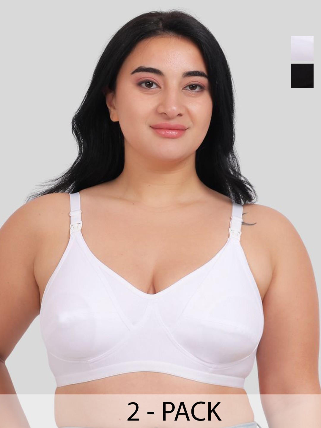 

Fabme Pack Of 2 Plus Size Full Coverage Cut and Sew Cotton Non Padded Bra, White