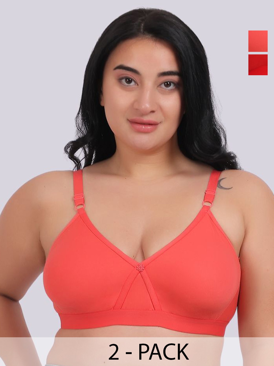 

Fabme Women Pack of 2 Non Padded Non-Wired Full Coverage Bra, Peach