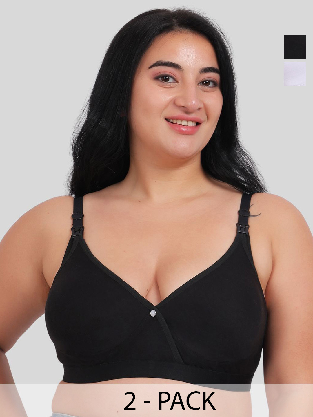 

Fabme Pack of 2 Half Coverage Solid Non Padded T-Shirt Bra, White