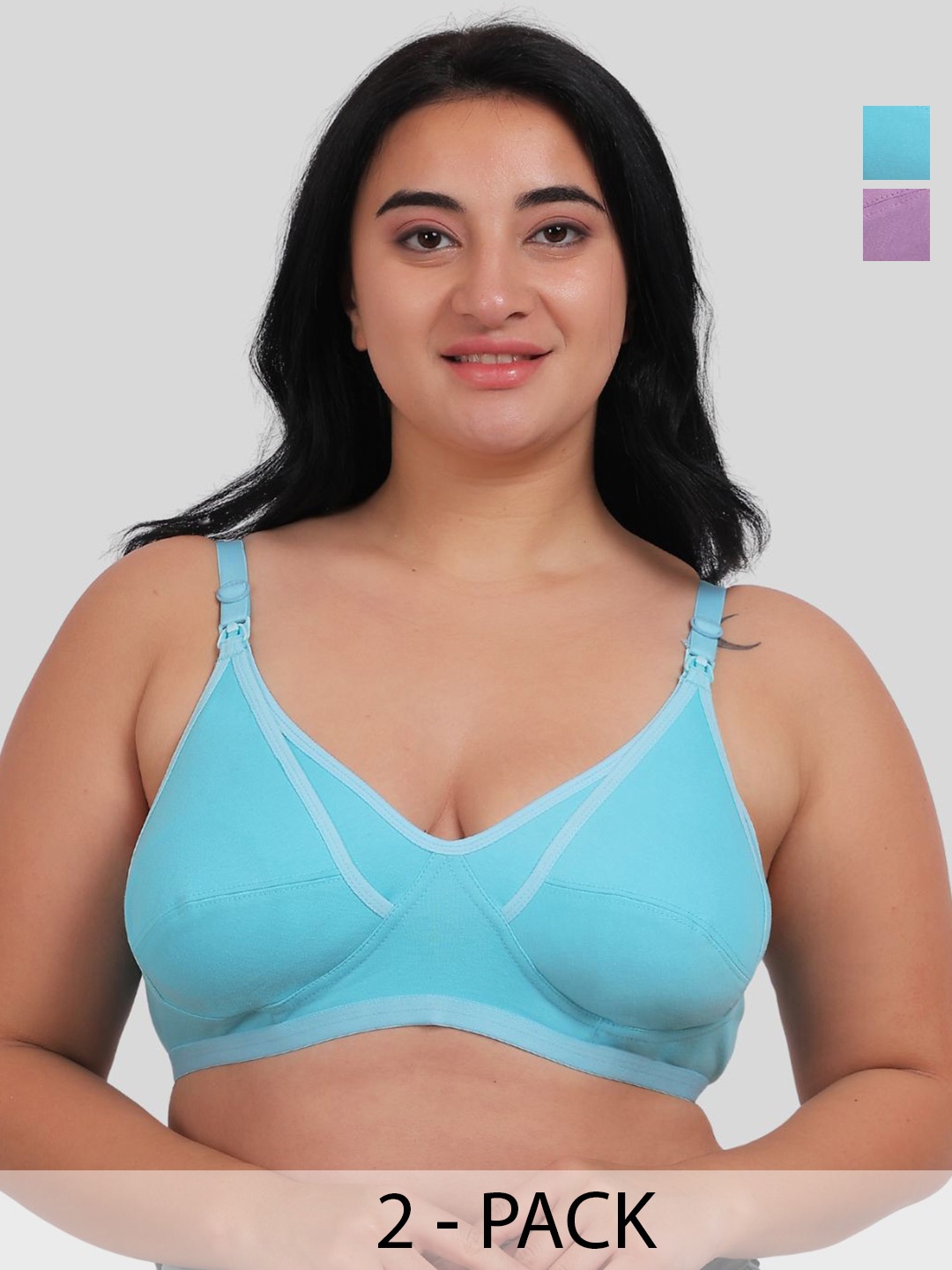

Fabme Pack of 2 Women's Medium Coverage Plus Size Maternity Bra, Sea green