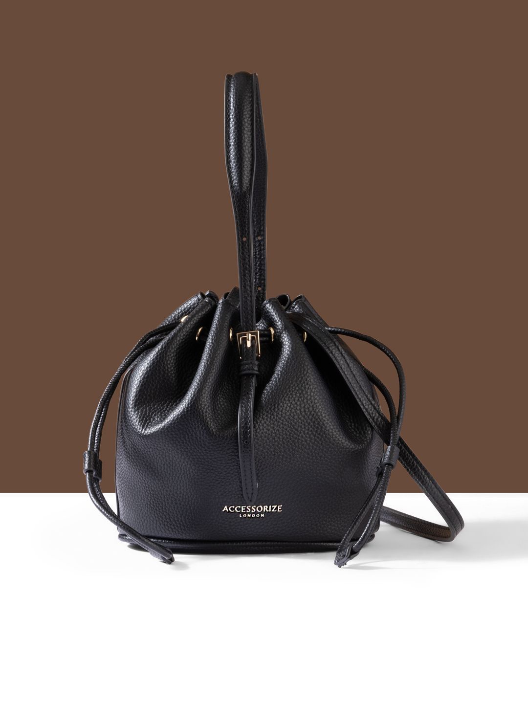 

Accessorize PU Bucket Handheld Bag with Cut Work, Black