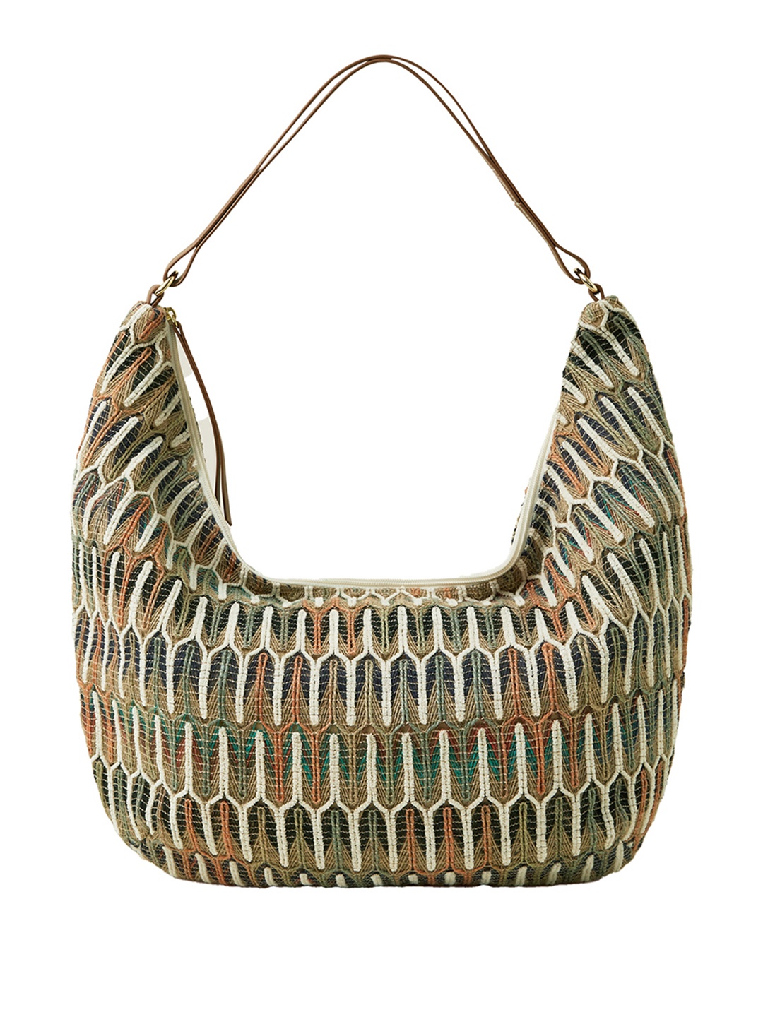 

Accessorize Textured Oversized Structured Hobo Bag with Fringed, Multi