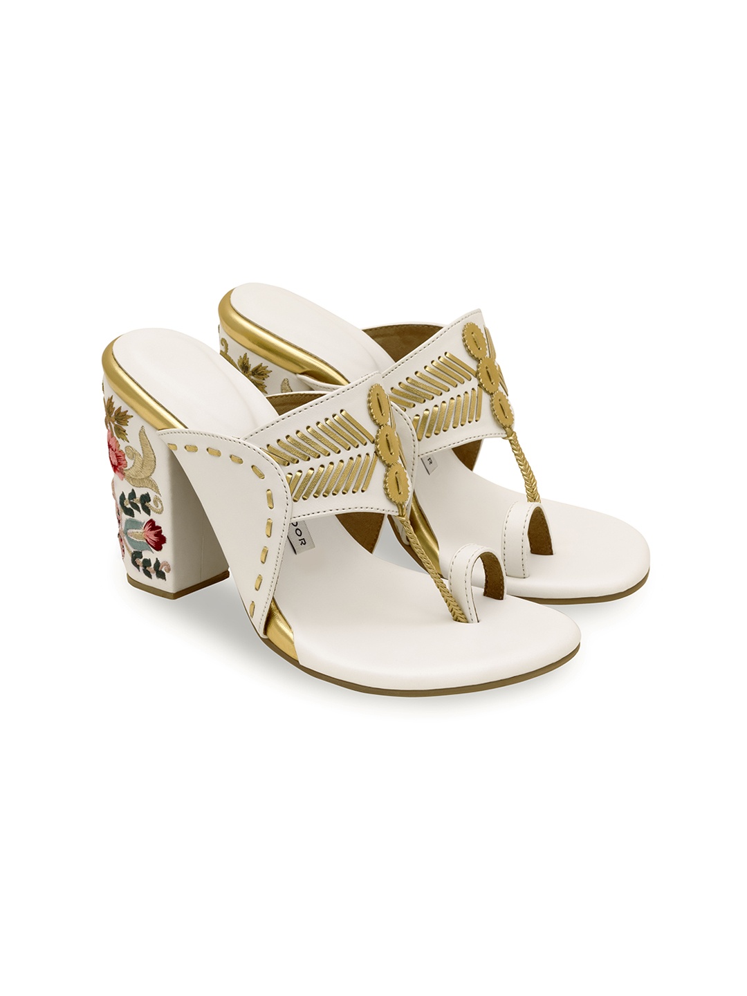 

Aprajita Toor Ethnic Embroidered Block Sandals, White
