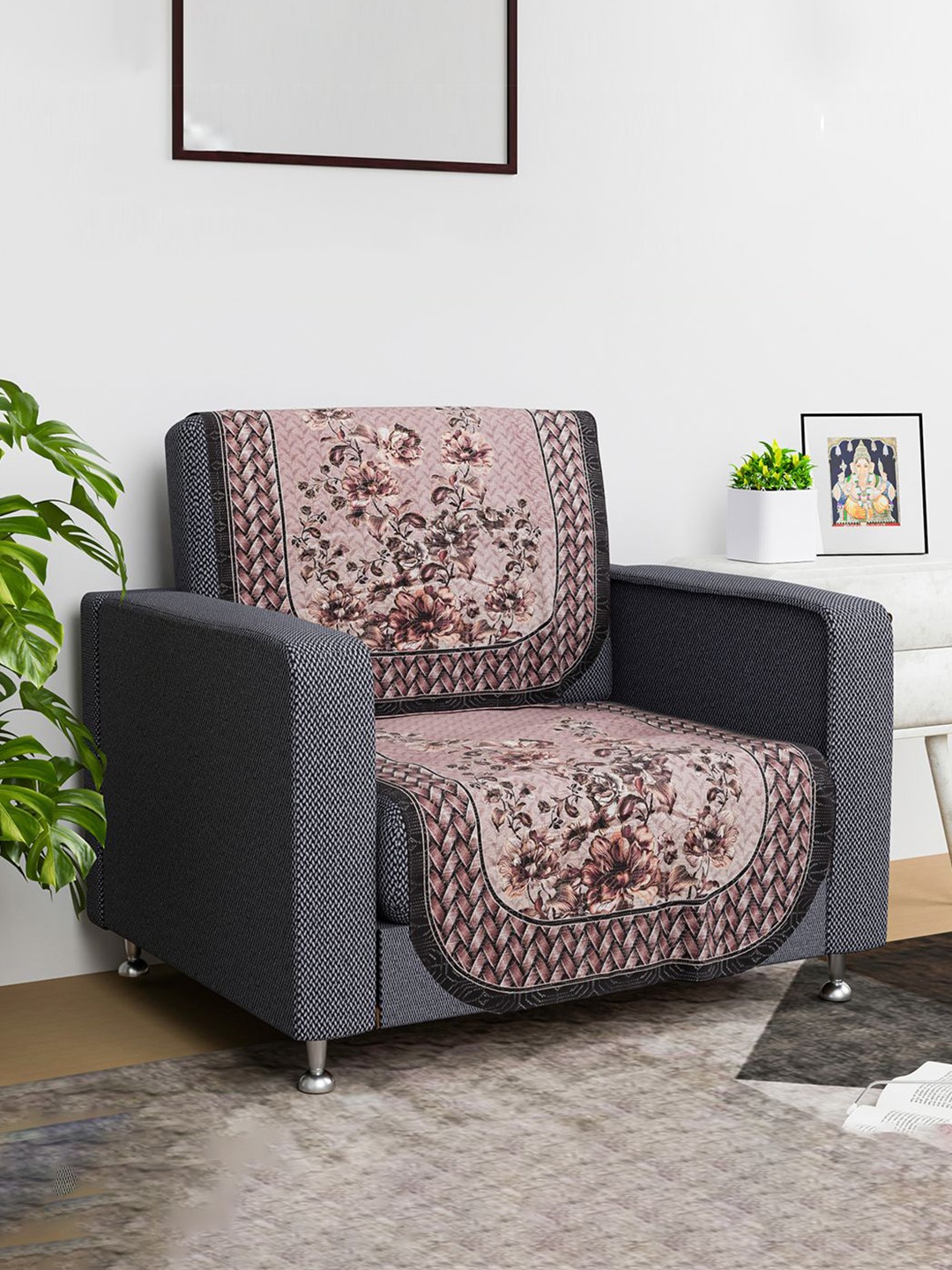 

Kuber Industries Peach-Coloured & Black 2 Pieces Embroidered Cotton Sofa Cover