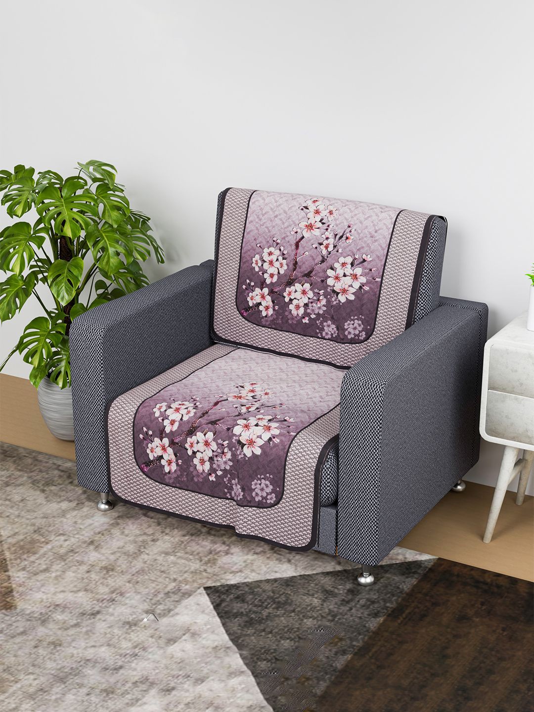 

Kuber Industries Pink & Grey 2 Pieces Embroidered Cotton Sofa Cover