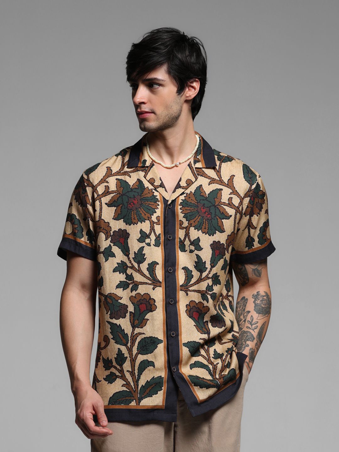 

Jack & Jones Men Cuban Collar Floral Printed Relaxed Fit Casual Shirt, Multi