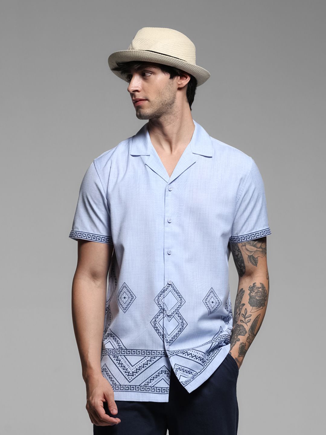 

Jack & Jones Men Cuban Collar Solid Polyester Relaxed Fit Casual Shirt, Blue