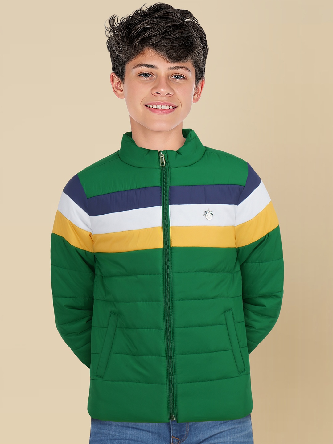 

Allen Solly Junior Boys Colourblocked Puffer Jacket, Green